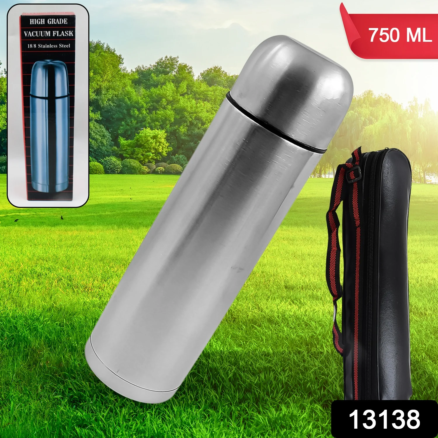 Stainless Steel Vacuum Flask with Cover for Hot & Cold Drinks (750 ML) - Image 2