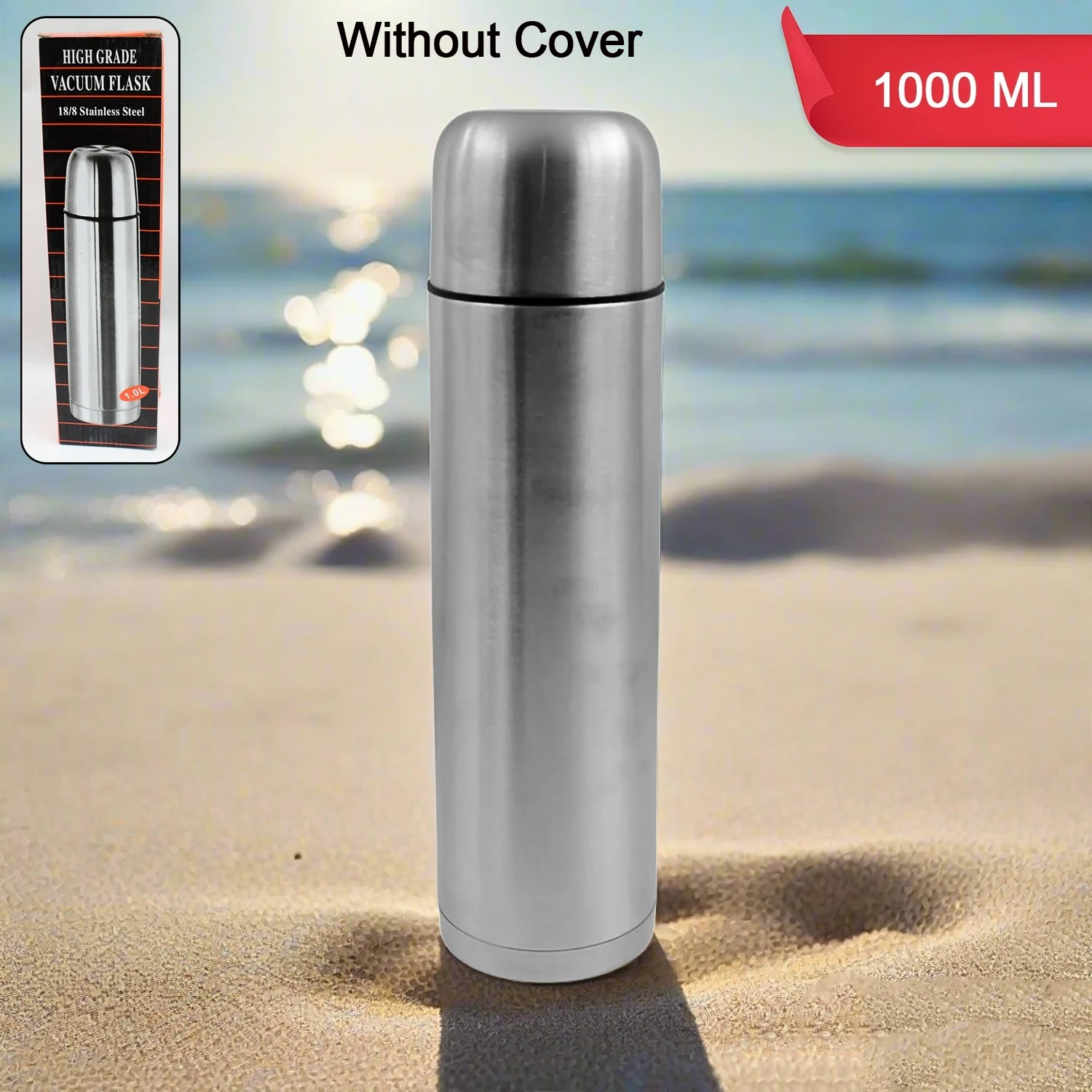 Vacuum Flask Without Cover, 18/8 Stainless Steel | Hot and Cold Water Bottle with Push-Down Lid | Double Walled Stainless Steel Bottle for Travel, Home, Office, School, Picnic (1000 ML / Without Cover) - Image 3