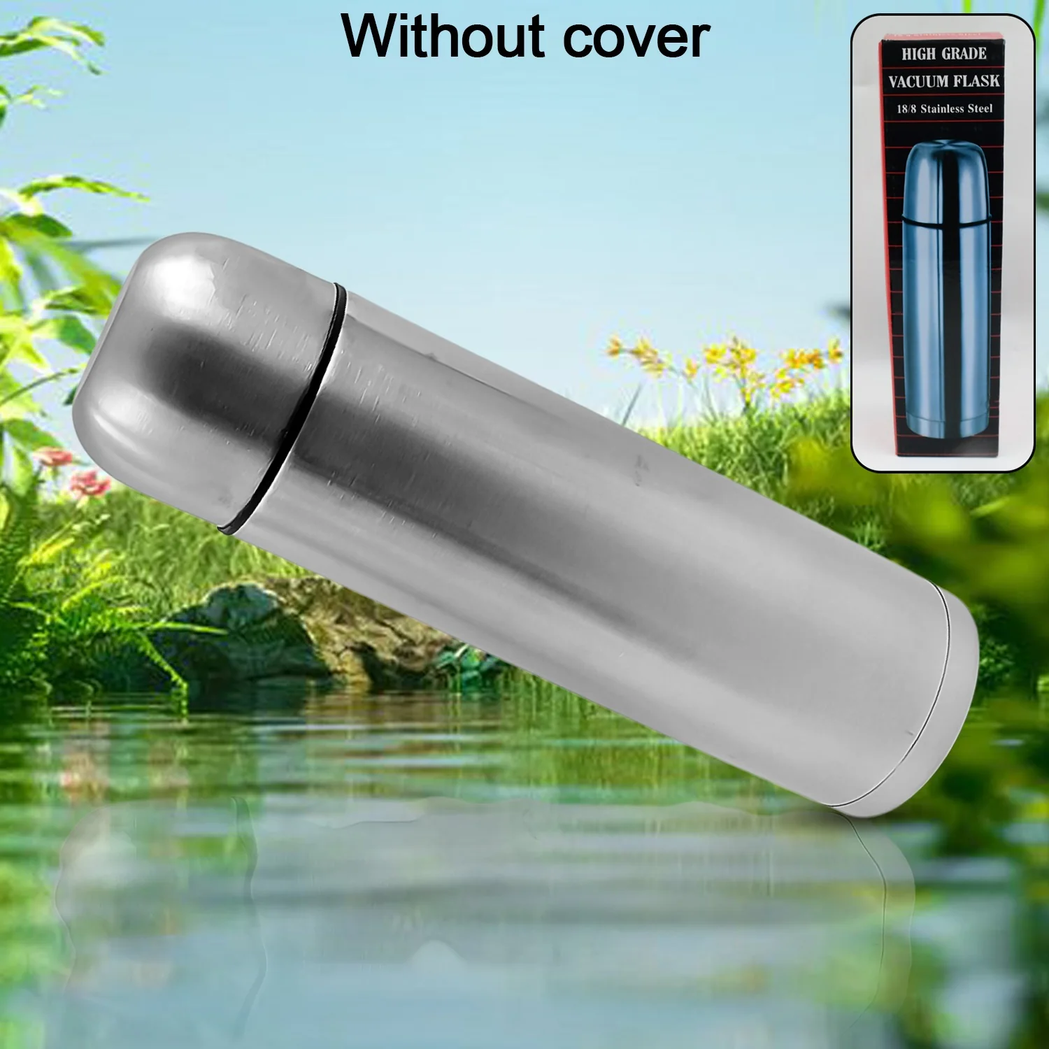 Vacuum Flask Without Cover, 18/8 Stainless Steel | Hot and Cold Water Bottle with Push-Down Lid | Double Walled Stainless Steel Bottle for Travel, Home, Office, School, Picnic (750 ML / Without Cover) - Image 3