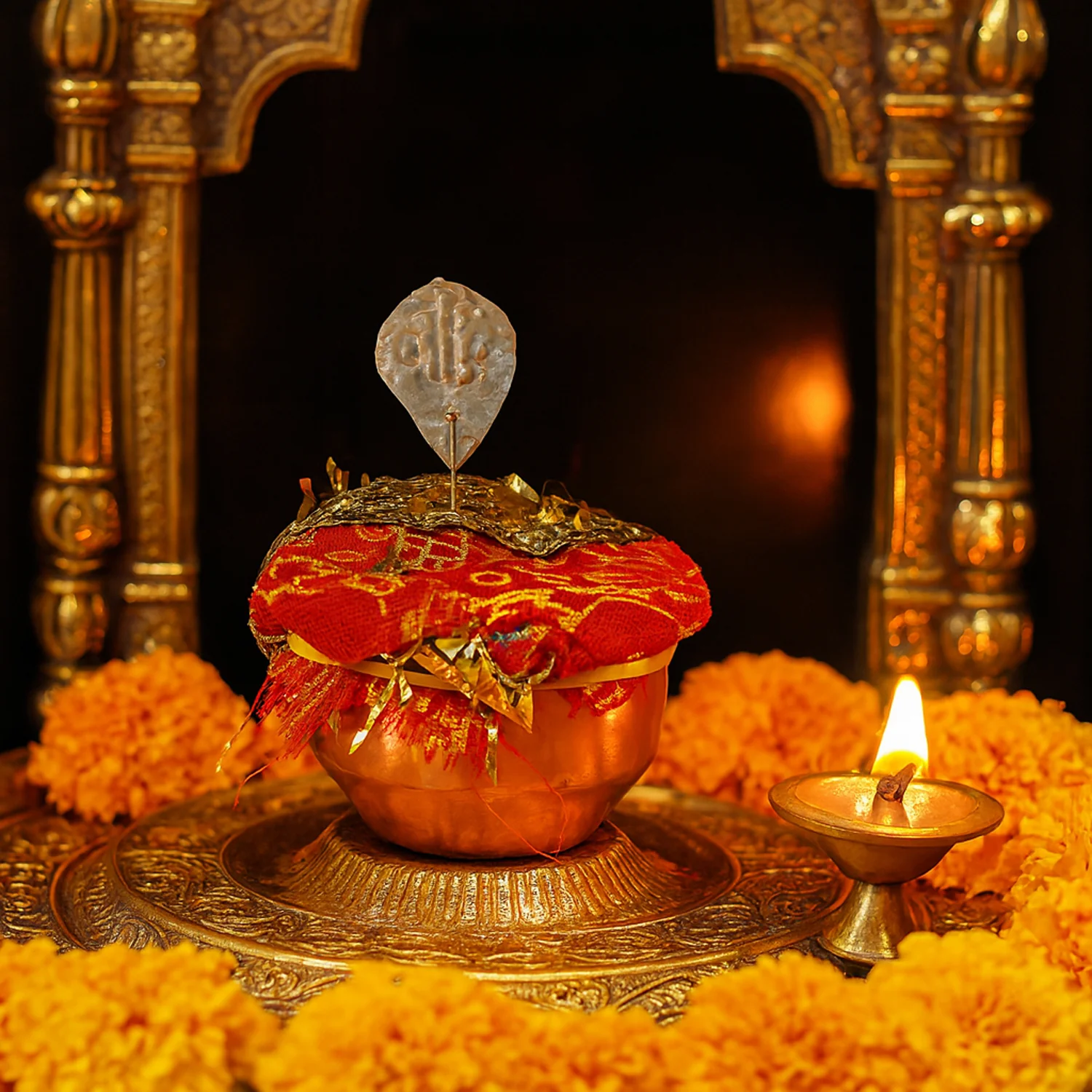 vastu Kalash Pooja Decorative Copper-Style Kalash - (1 set) - Image 5