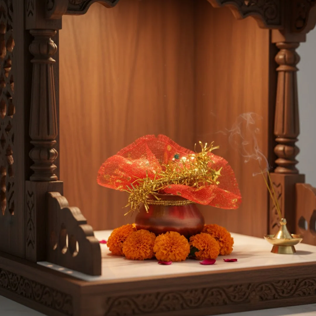 vastu Kalash Pooja Decorative Copper-Style Kalash - (1 set) - Image 8