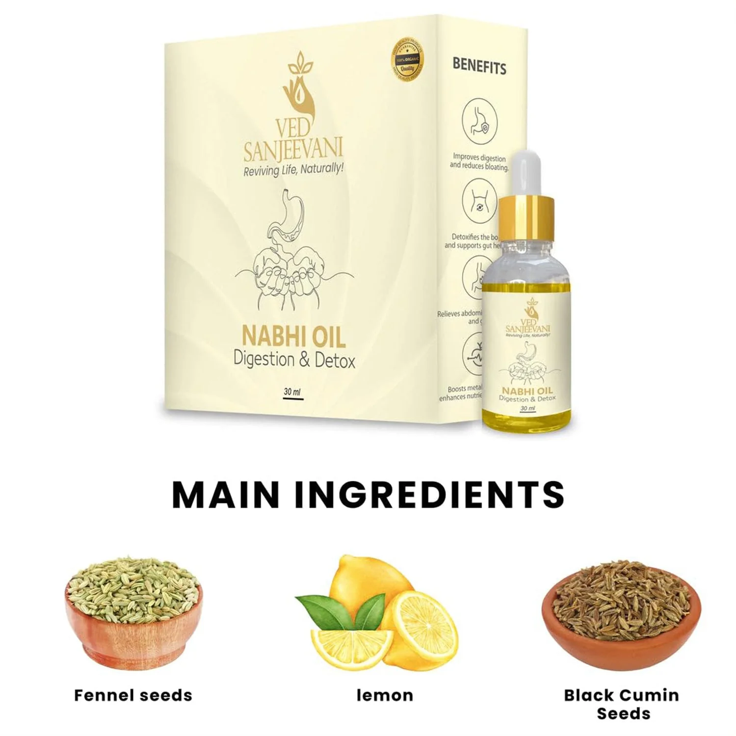 Ved Sanjeevani 30ML Ayurvedic Nabhi Oil for Digestion & Detox (30ML / 1 Pc) - Image 4