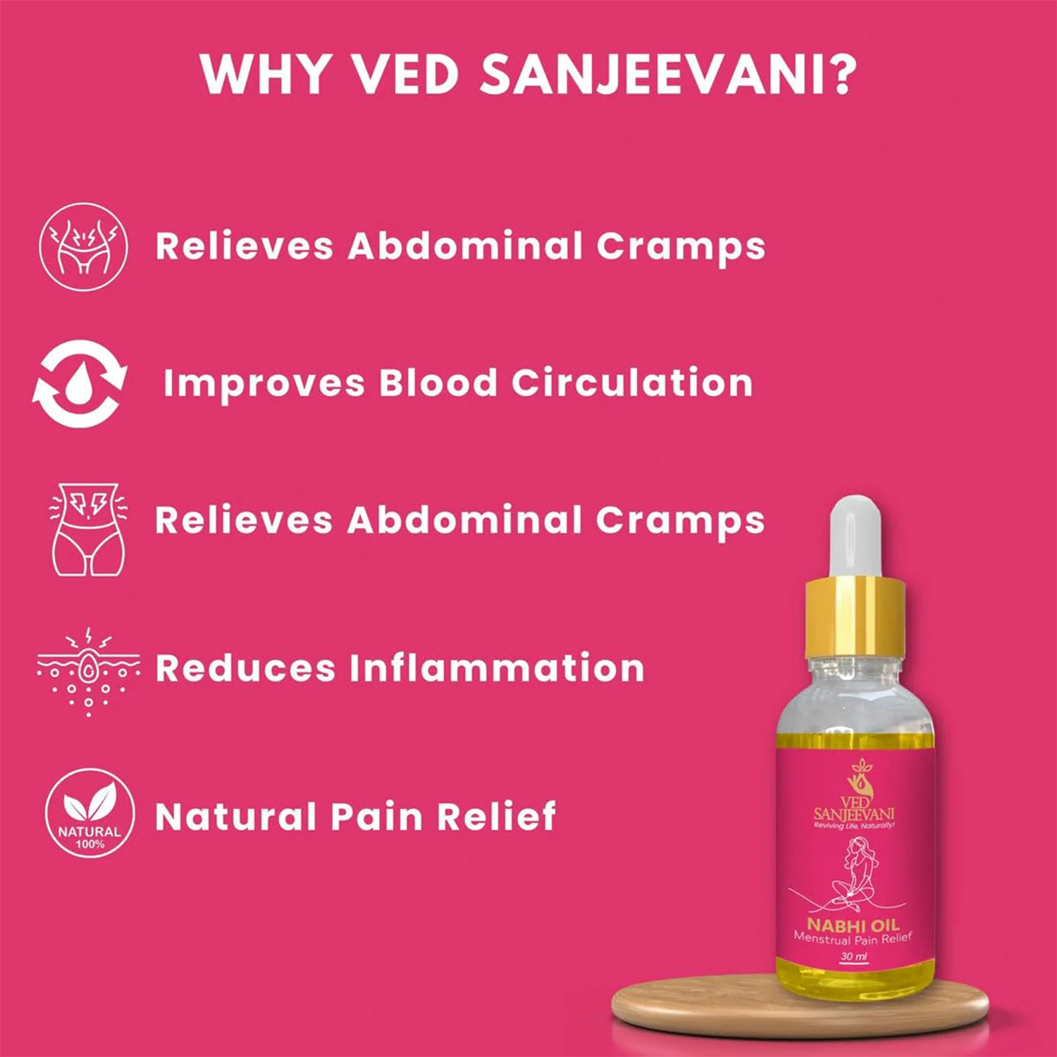 Ved Sanjeevani Nabhi Oil for Menstrual Pain Relief (30ML / 1 Pc) - Image 3