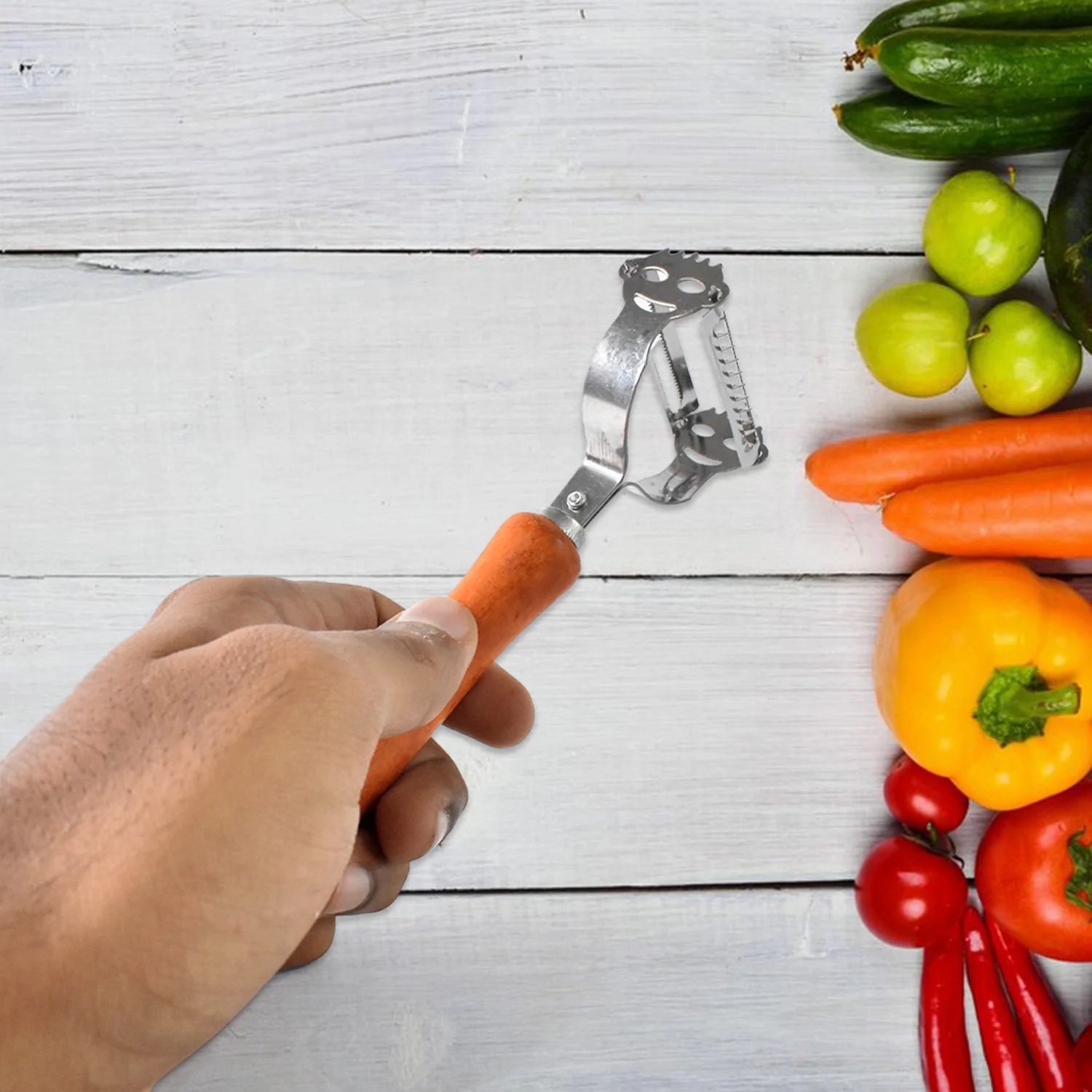 Vegetable and Fruit Peeler with Wooden Handle (1 Pc) - Image 3