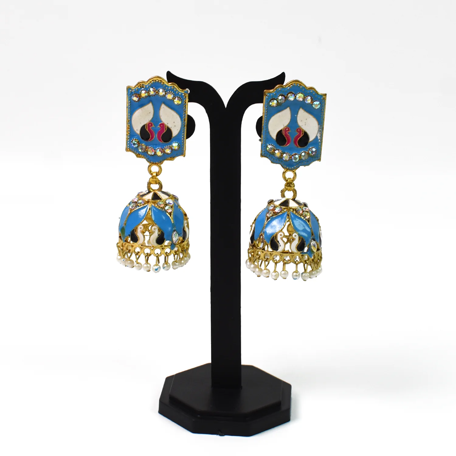 Vibrant Blue Jumka Earrings - Image 2