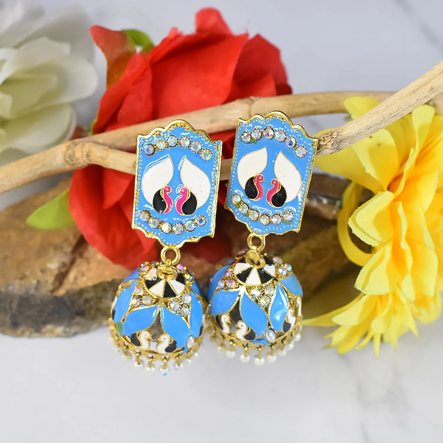 Vibrant Blue Jumka Earrings - Image 3