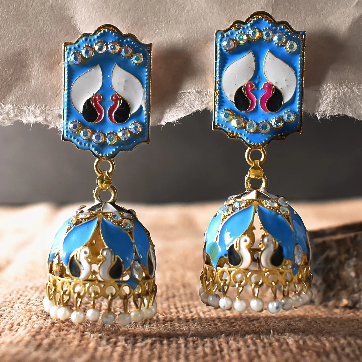 Vibrant Blue Jumka Earrings - Image 4