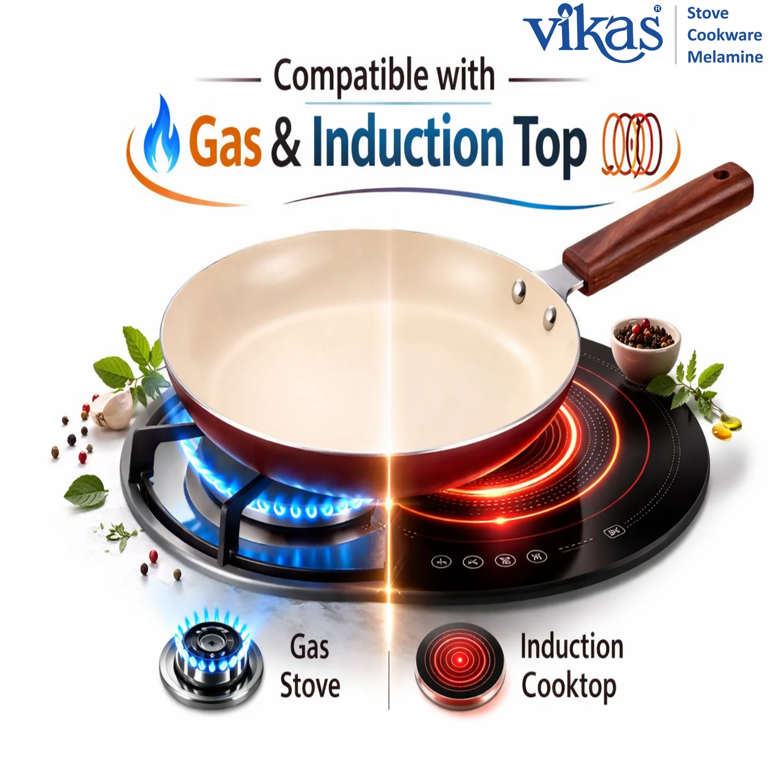 Vikas Ceramic Dosa Tawa with Wooden Handle Brown - Image 3