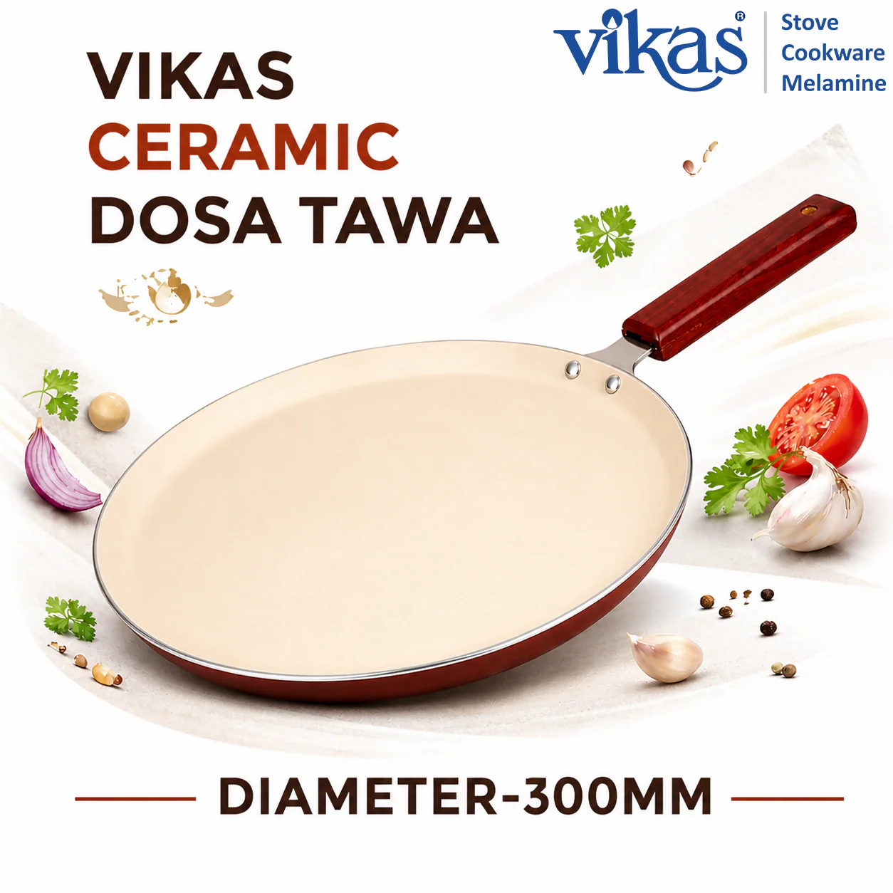 Vikas Ceramic Dosa Tawa with Wooden Handle Brown - Image 5