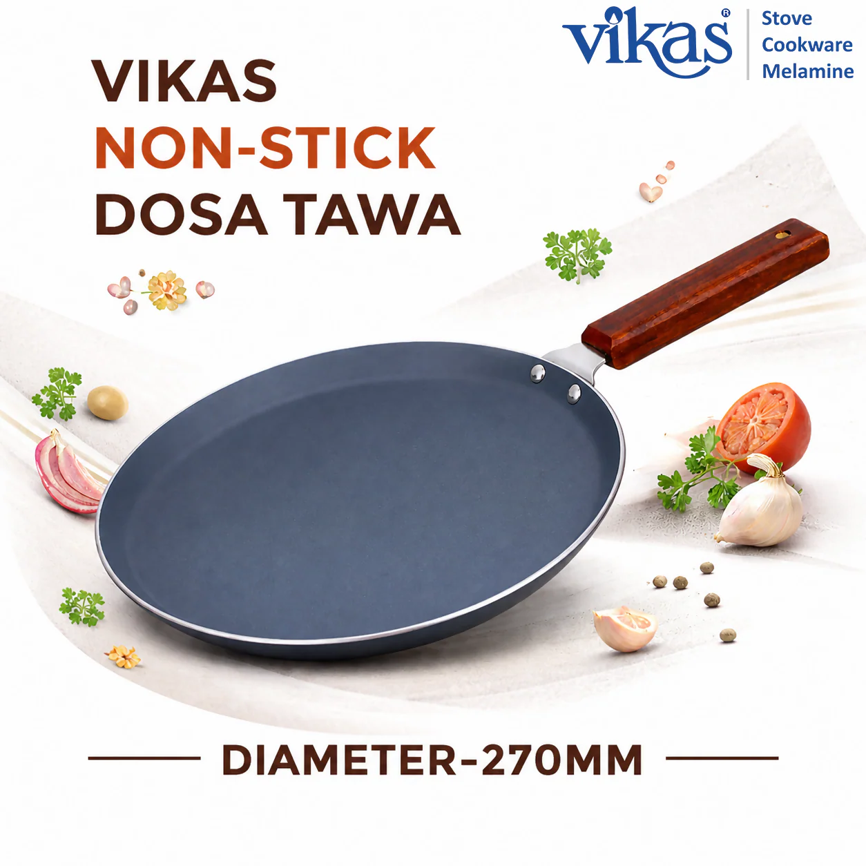Vikas Ceramic Dosa Tawa with Wooden Handle Grey - Image 4