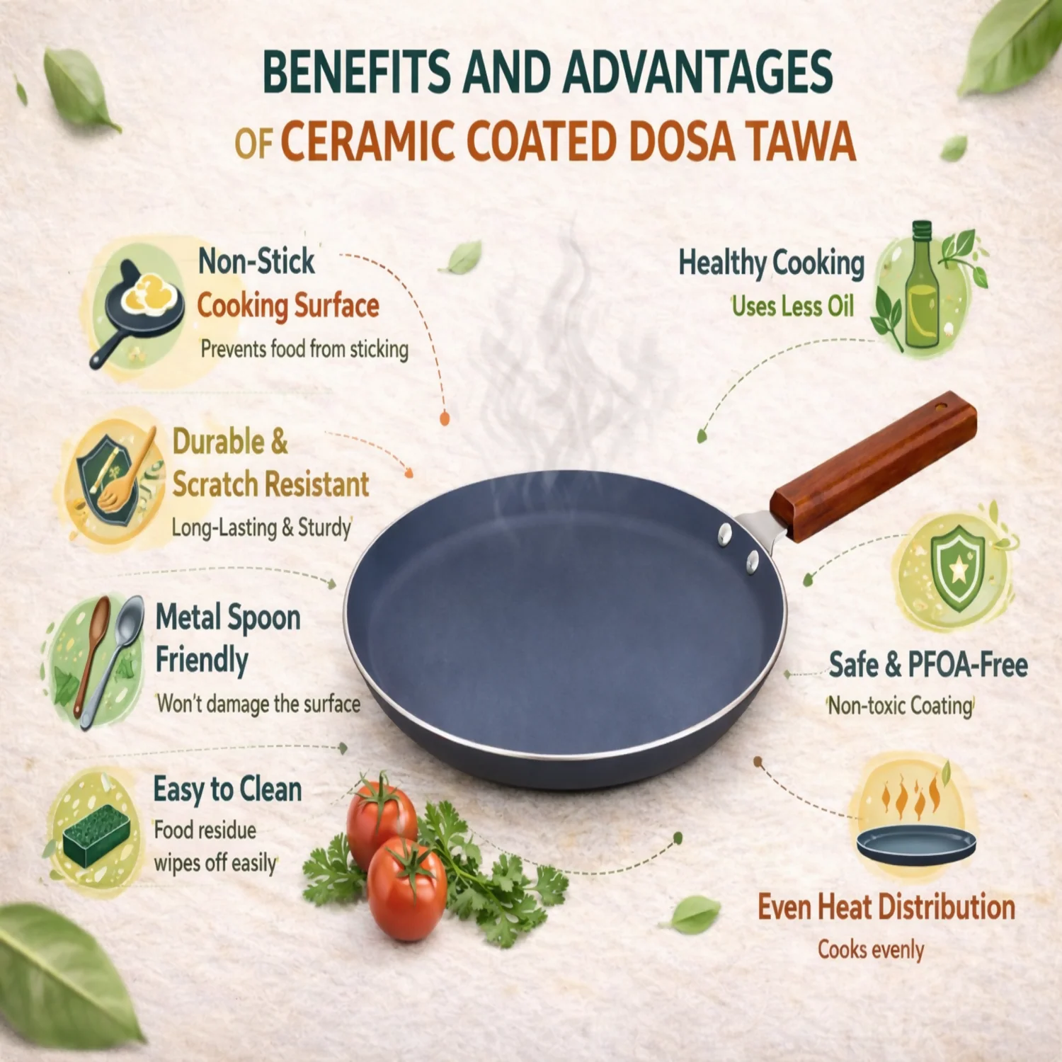 Vikas Ceramic Dosa Tawa with Wooden Handle Grey - Image 5