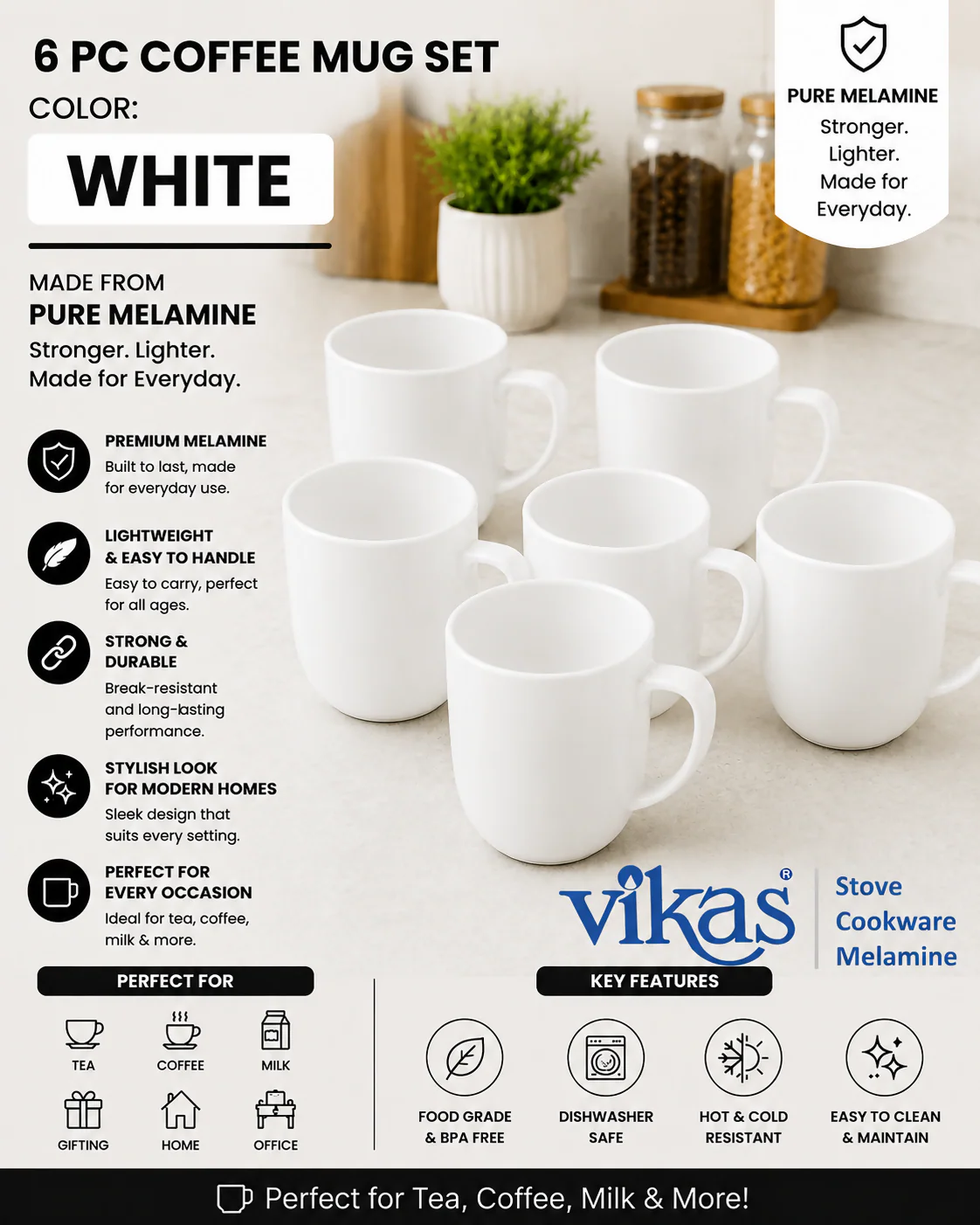 VIKAS COFFE MUG SET OF 6 PIECES WHITE - Image 2