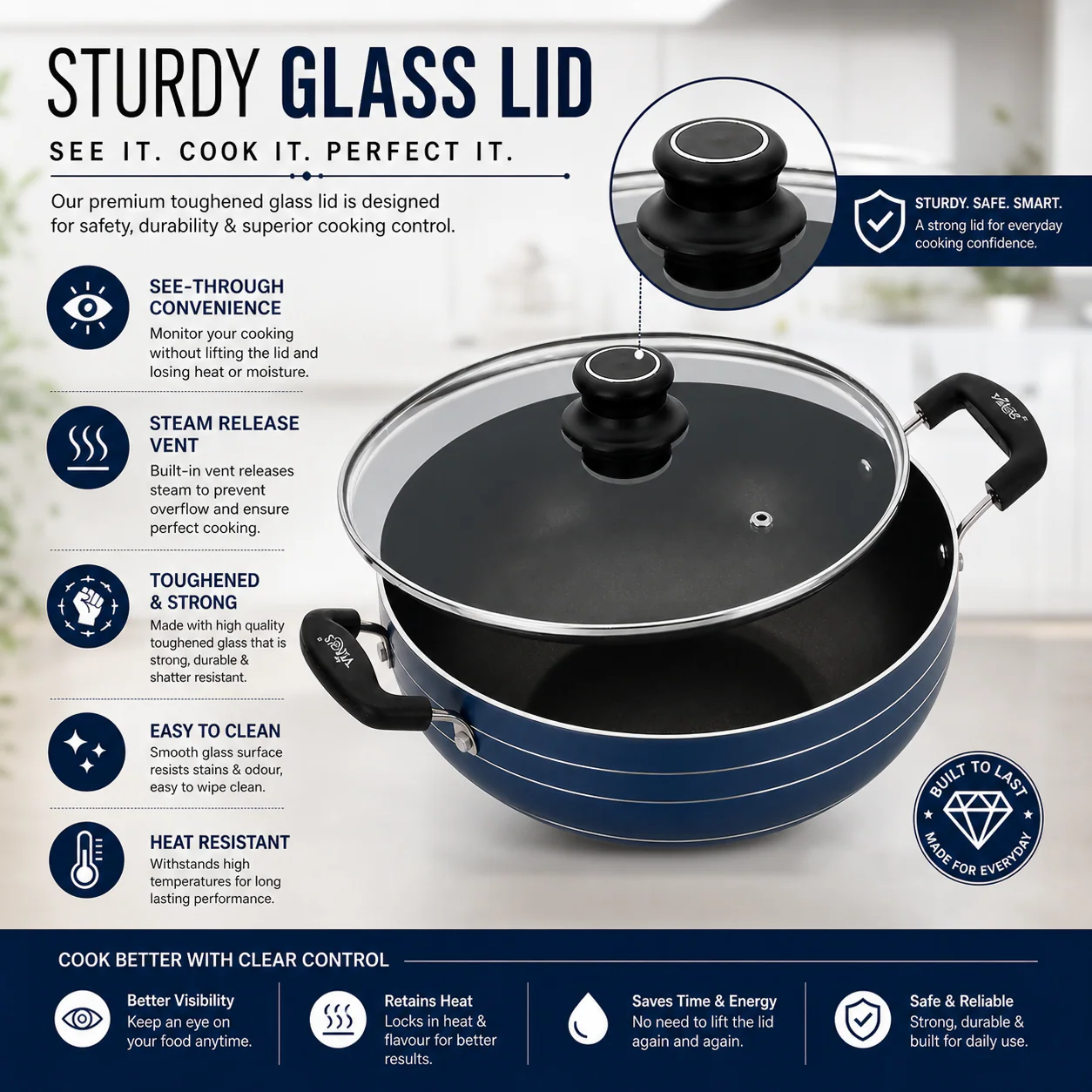 Vikas Deep Kadai with Glass Lid And Versatile Cooking Partner for Curries, Stir Fry, Biryani & More - Image 7