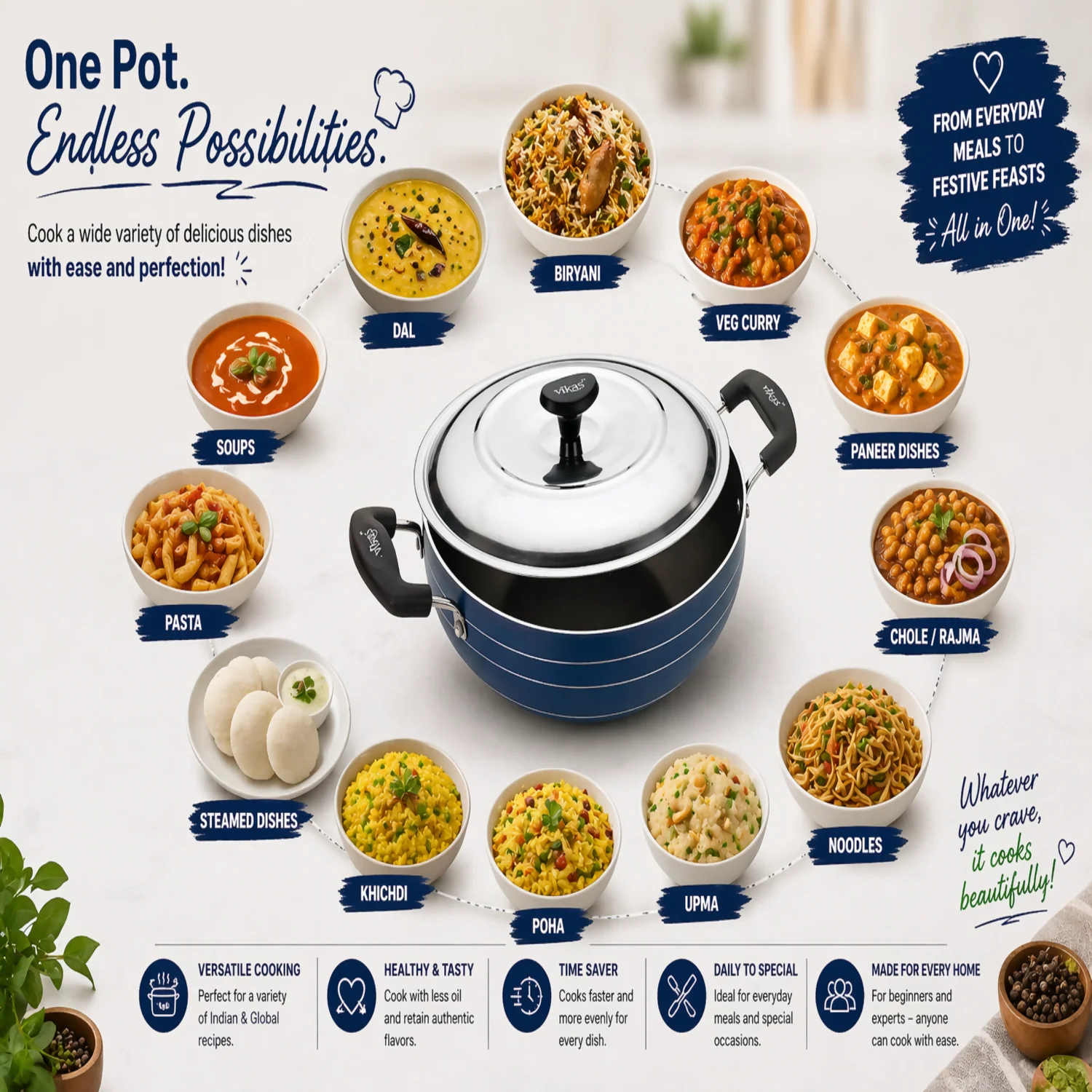 Vikas Deep Kadai with Steel Lid Thick Non Stick Greblon Coating Cookware - Image 2