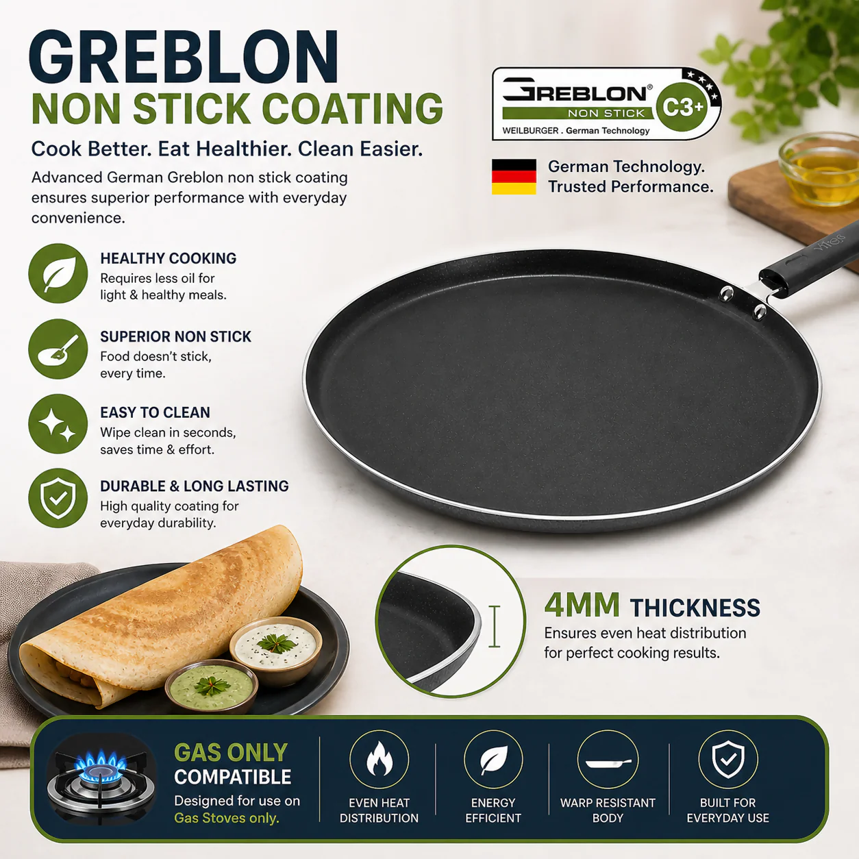 Vikas Dosa Tawa for Perfect Crispy Dosas, Parathas, and More Ideal for Healthy Cooking - Image 5