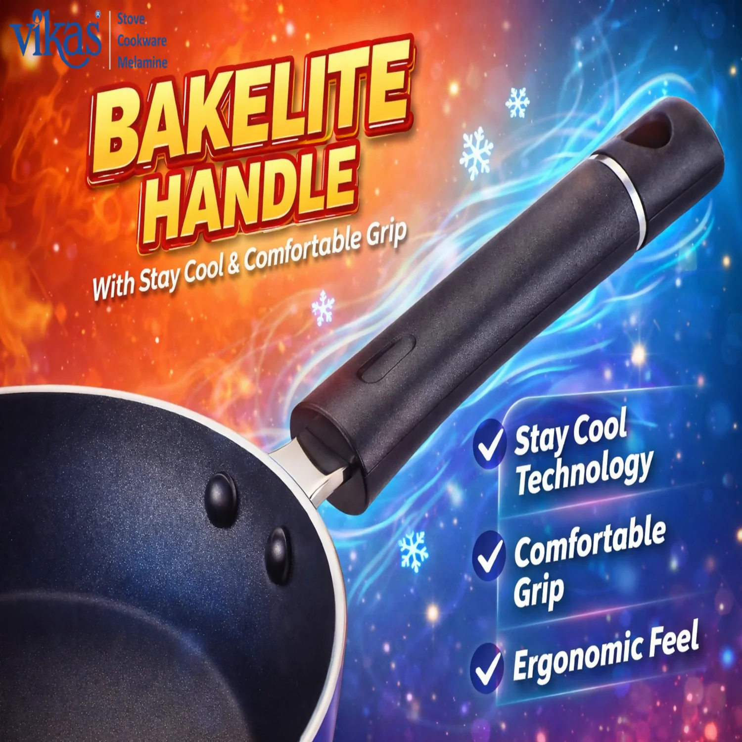 Vikas Fry Pan with Steel Lid Thick Non Stick Cookware Pan with Handle - Image 3