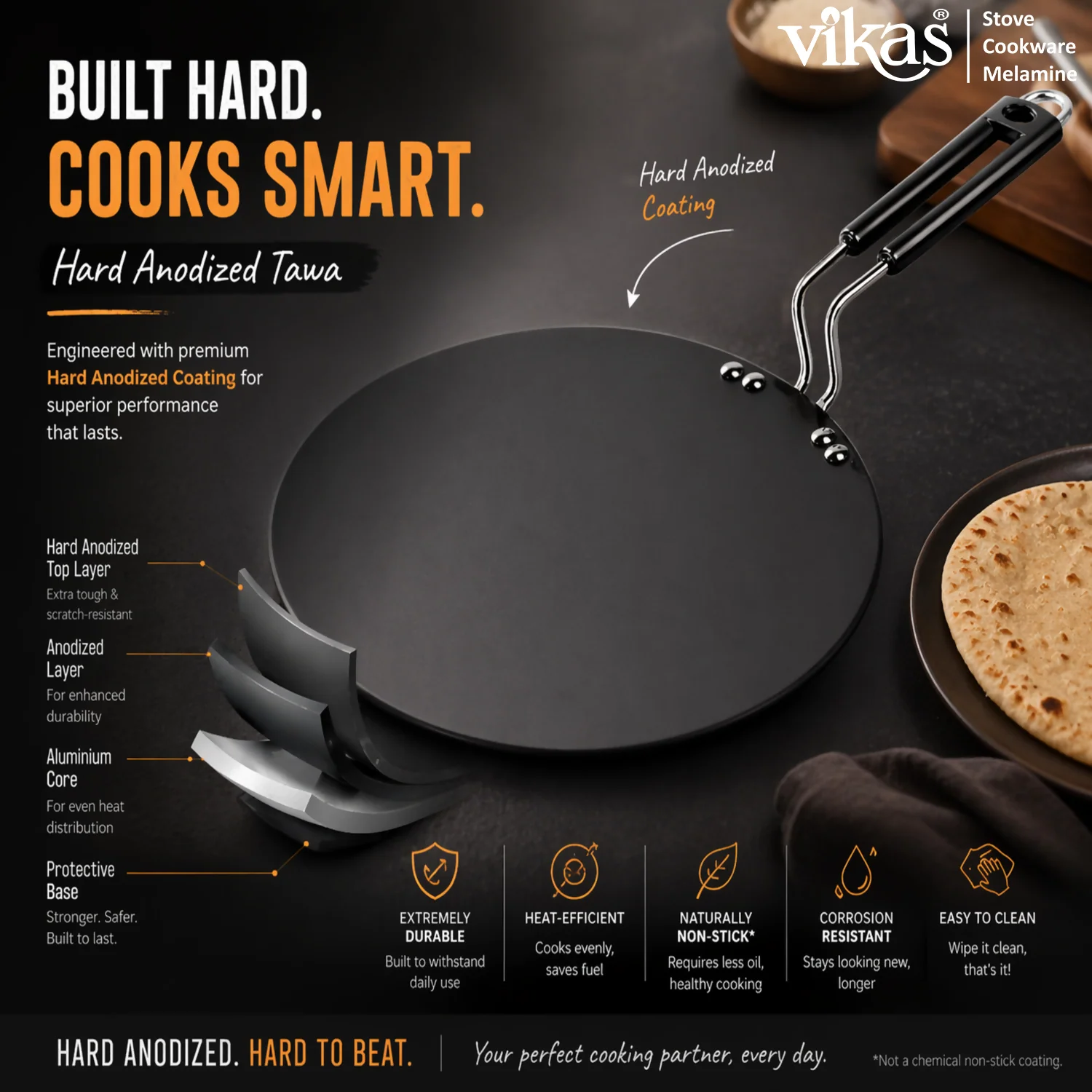 Vikas Hard Anodized Roti Tawa Heavy Duty Flat Tawa for Daily Cooking - Image 2
