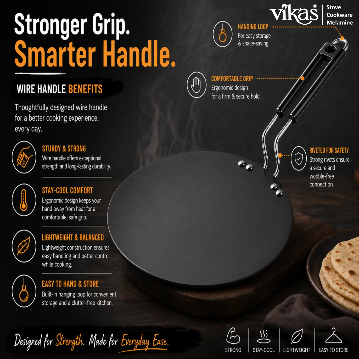 Vikas Hard Anodized Roti Tawa Heavy Duty Flat Tawa for Daily Cooking - Image 3