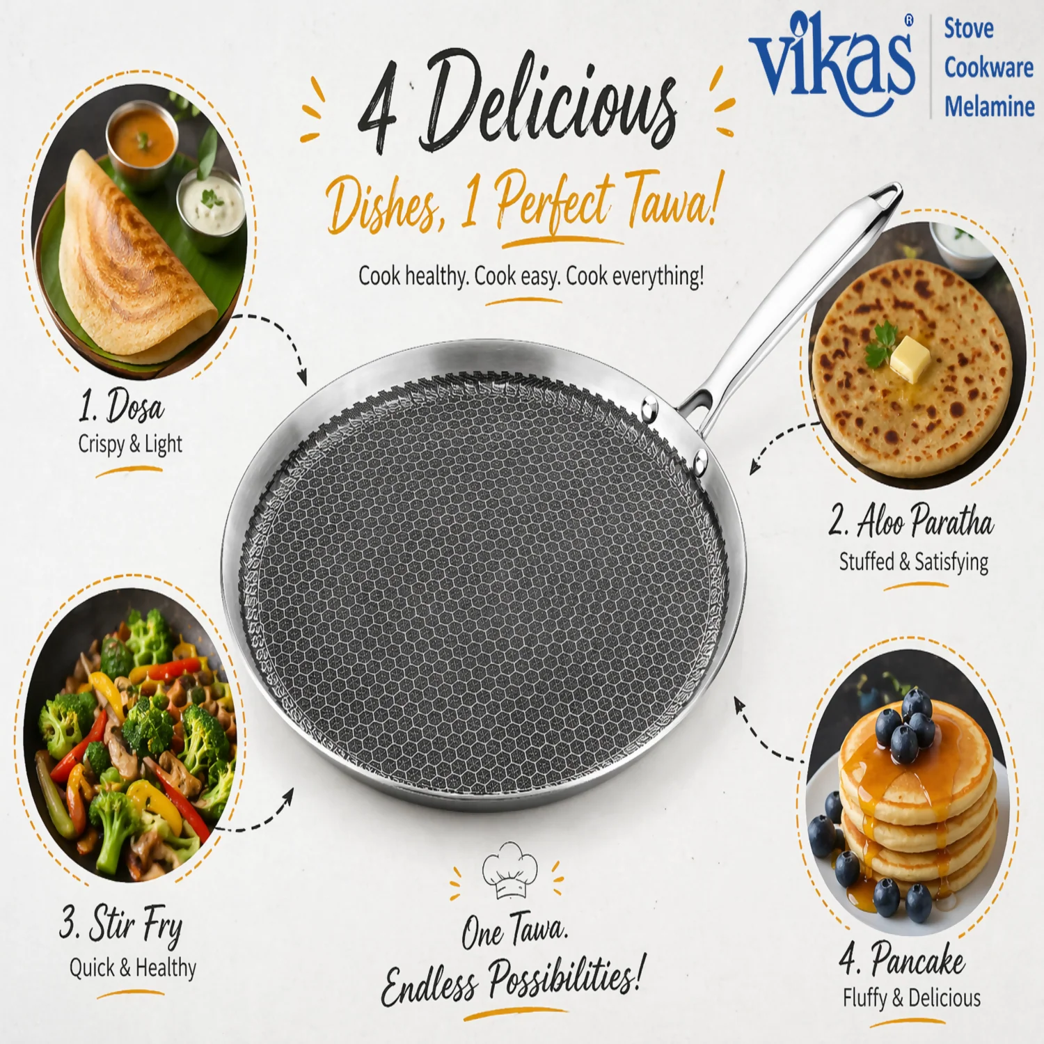 Vikas Honeycomb Dosa Tawa Triply Cookware with Aluminum Core for Even Heating - Image 2