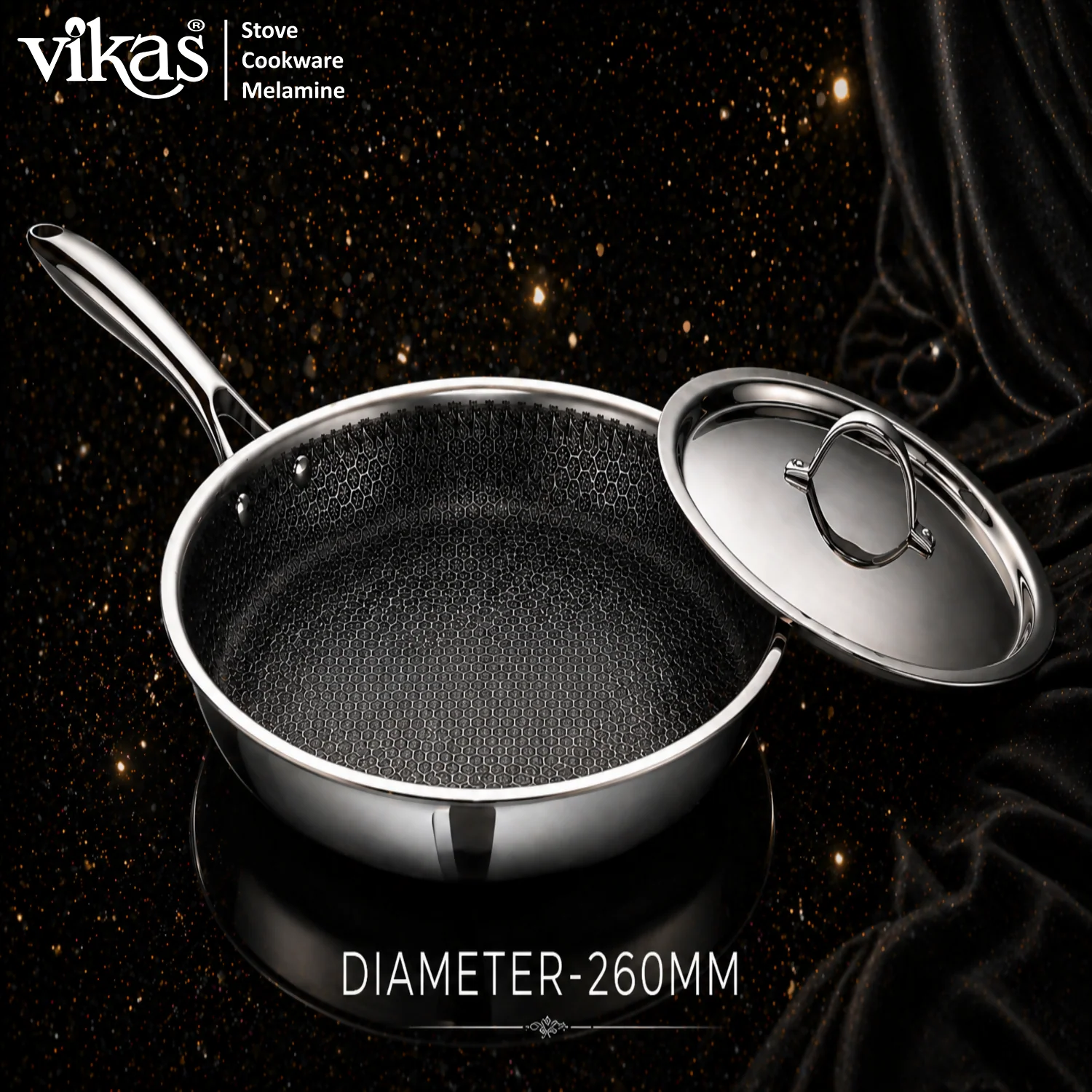 Vikas Honeycomb Frypan with Stainless Steel Lid Heavy Duty Cooking Frypan - Image 4