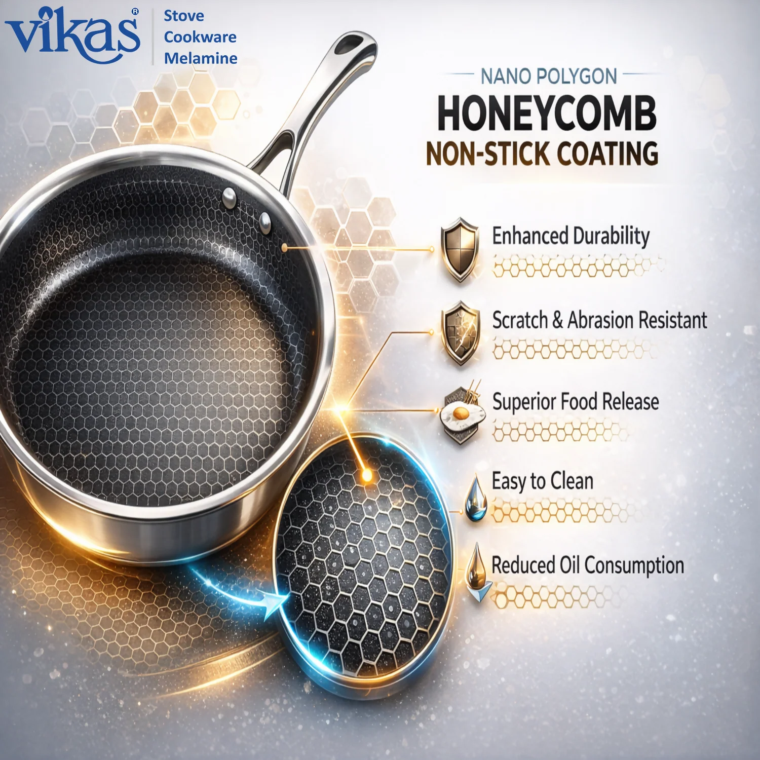 Vikas Honeycomb Frypan with Stainless Steel Lid Heavy Duty Cooking Frypan - Image 5