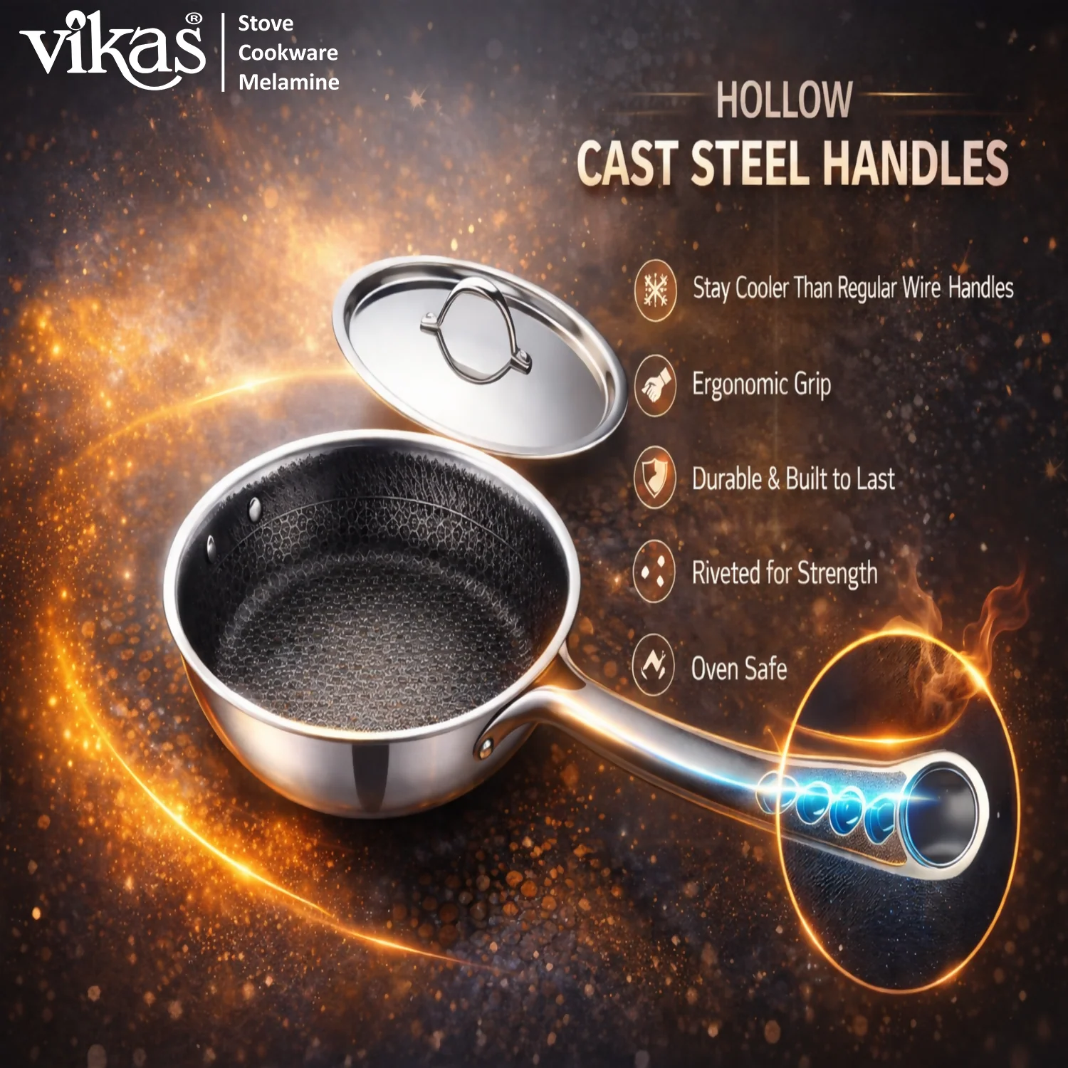Vikas Honeycomb Frypan with Stainless Steel Lid Heavy Duty Cooking Frypan - Image 6