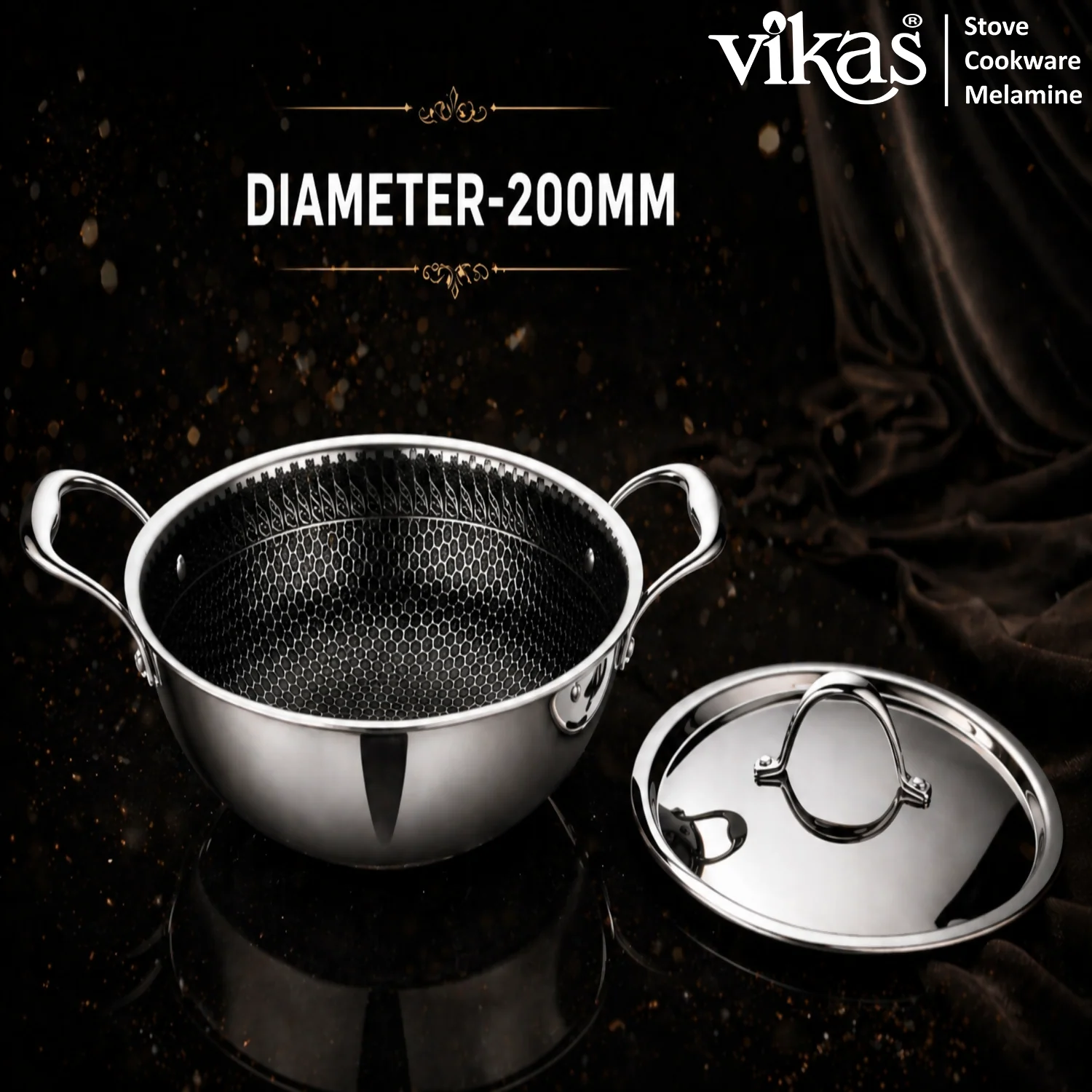 Vikas Honeycomb Kadai with Lid Heavy Duty Cooking Kadai - Image 2