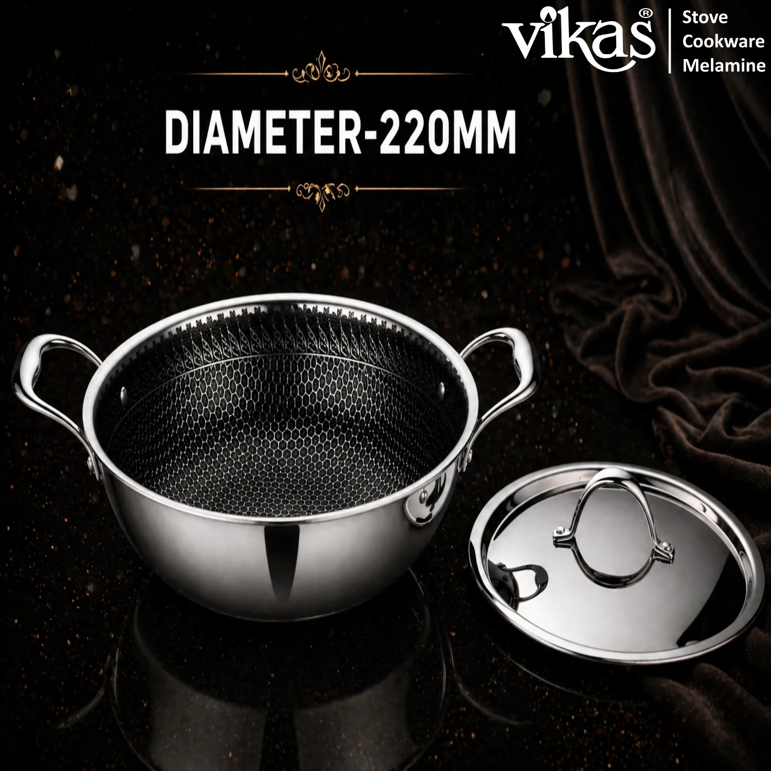 Vikas Honeycomb Kadai with Lid Heavy Duty Cooking Kadai - Image 3