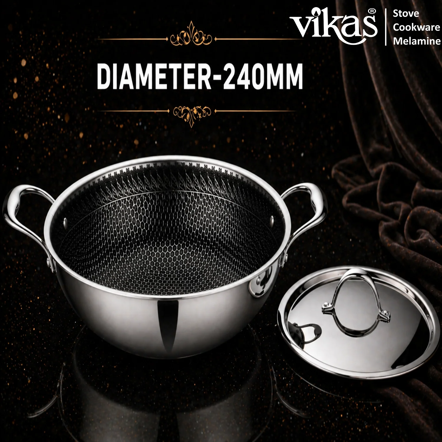 Vikas Honeycomb Kadai with Lid Heavy Duty Cooking Kadai - Image 4