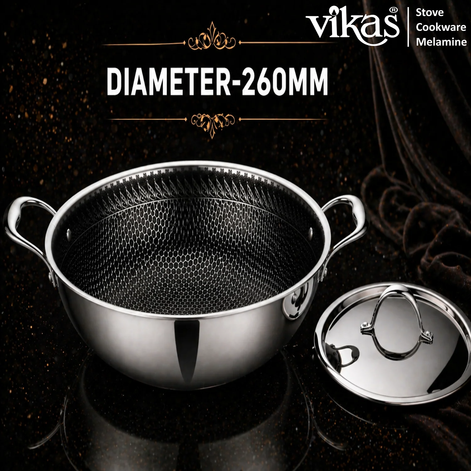 Vikas Honeycomb Kadai with Lid Heavy Duty Cooking Kadai - Image 5