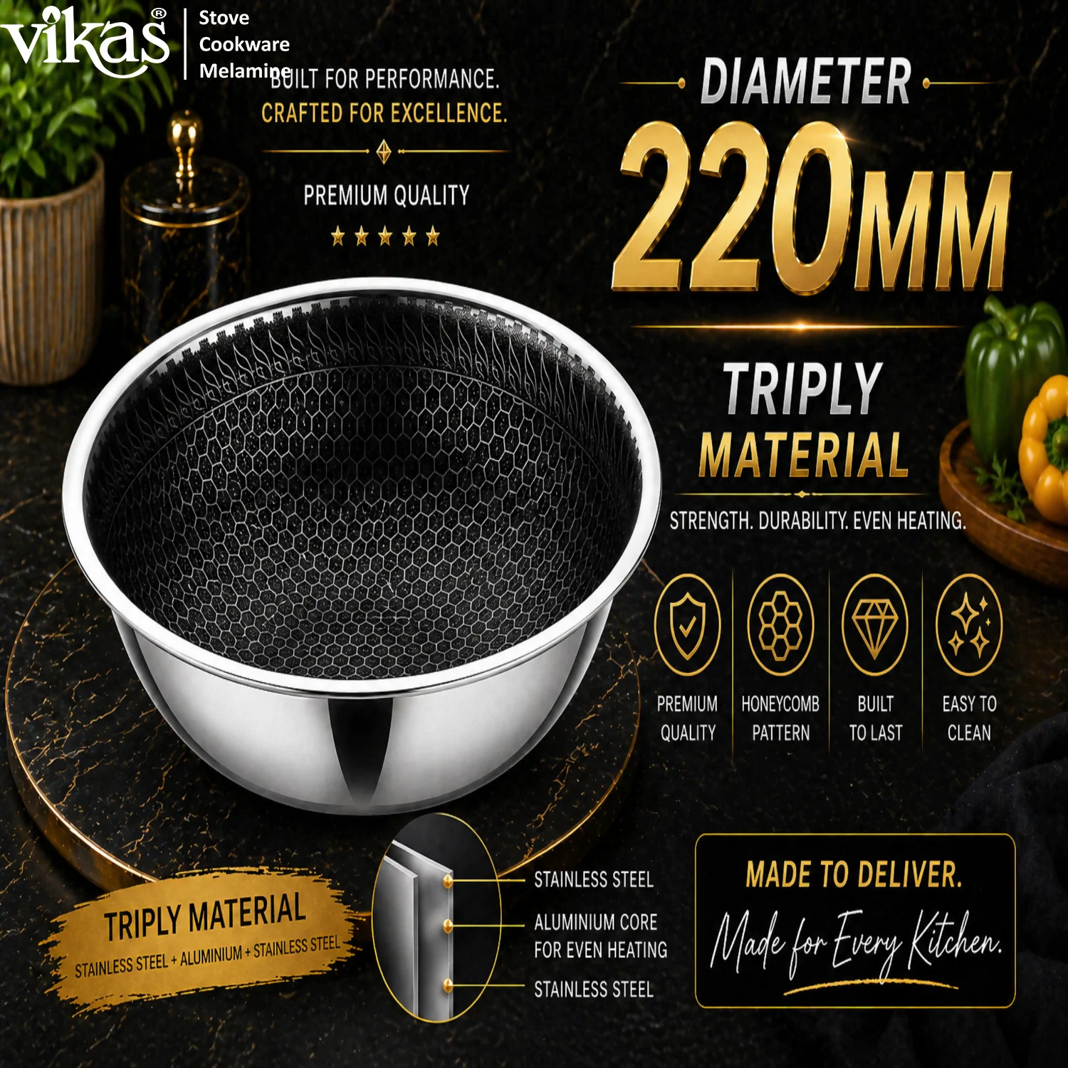 VIKAS Honeycomb Tasla with - Premium Cookware for Every Kitchen - Image 3