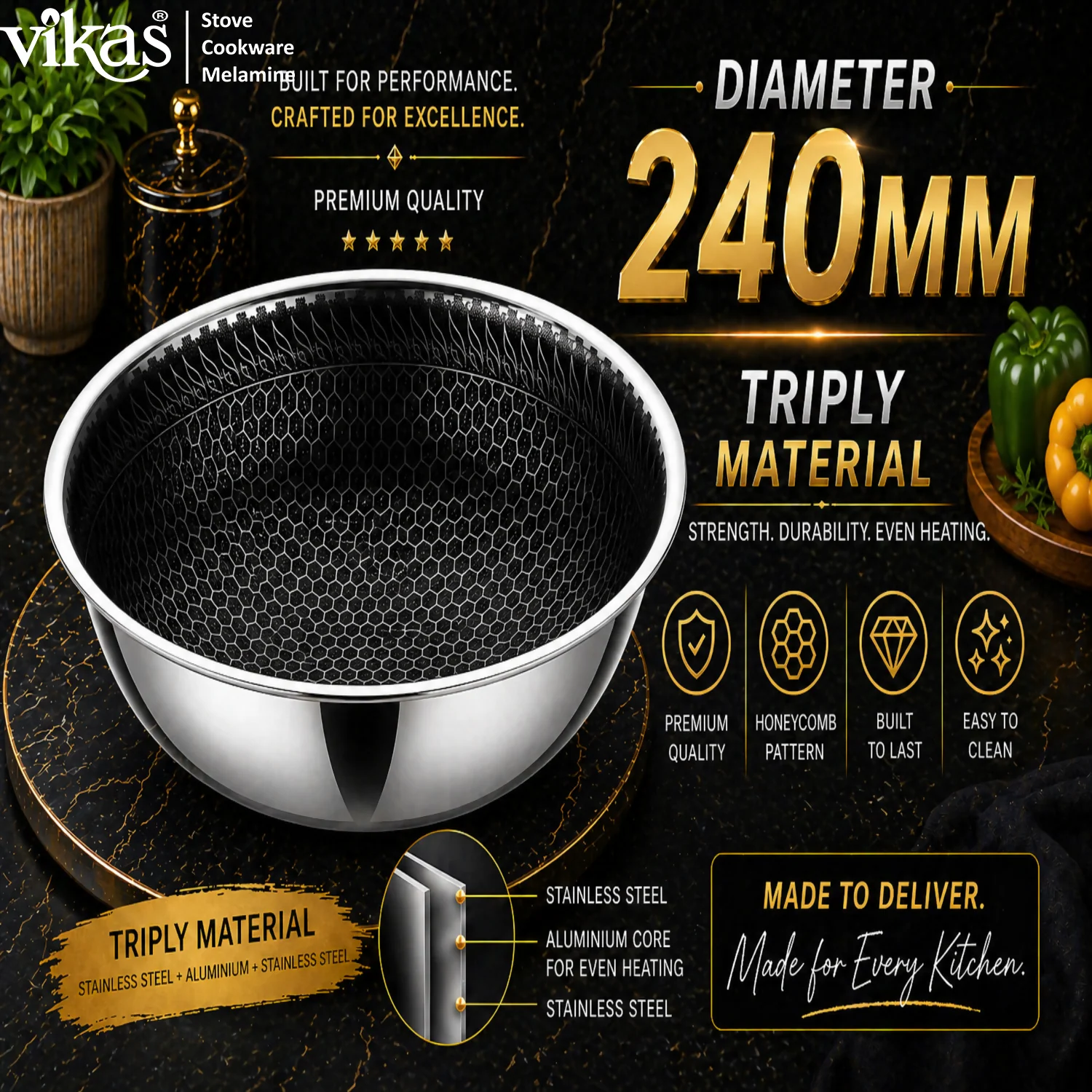 VIKAS Honeycomb Tasla with - Premium Cookware for Every Kitchen - Image 4