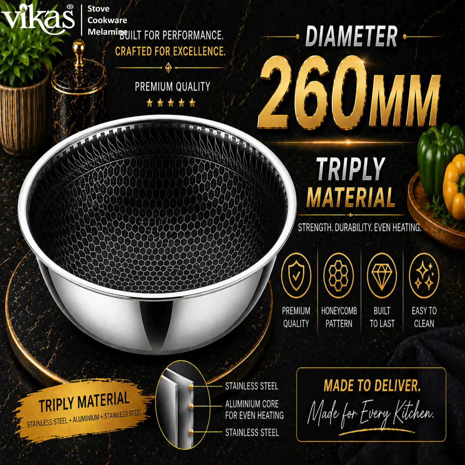 VIKAS Honeycomb Tasla with - Premium Cookware for Every Kitchen - Image 5