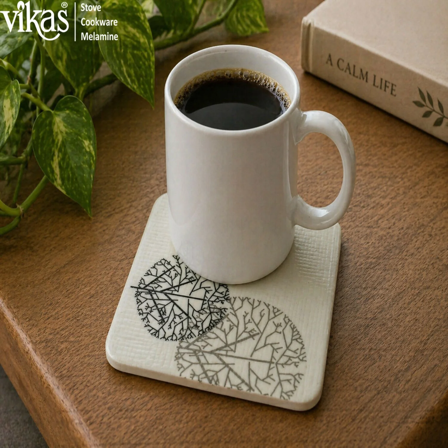VIKAS Melamine Square Tea Coaster Set with Holder - Image 11