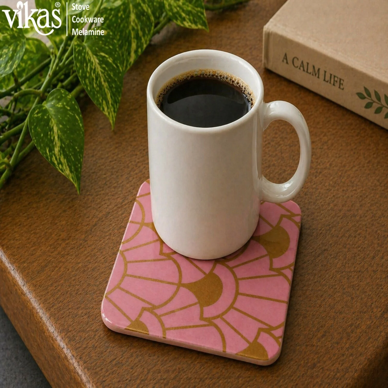 VIKAS Melamine Square Tea Coaster Set with Holder - Image 12