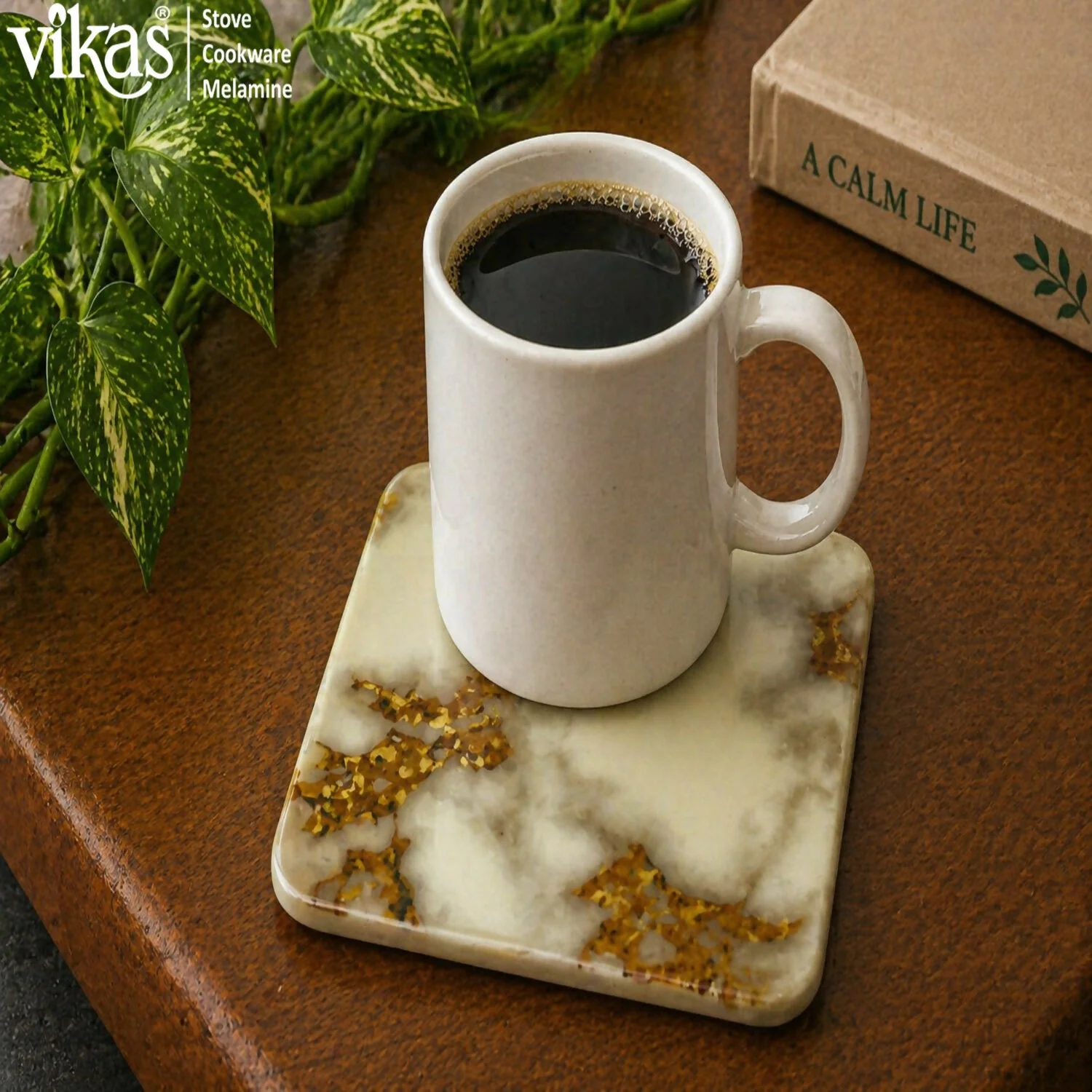 VIKAS Melamine Square Tea Coaster Set with Holder - Image 13