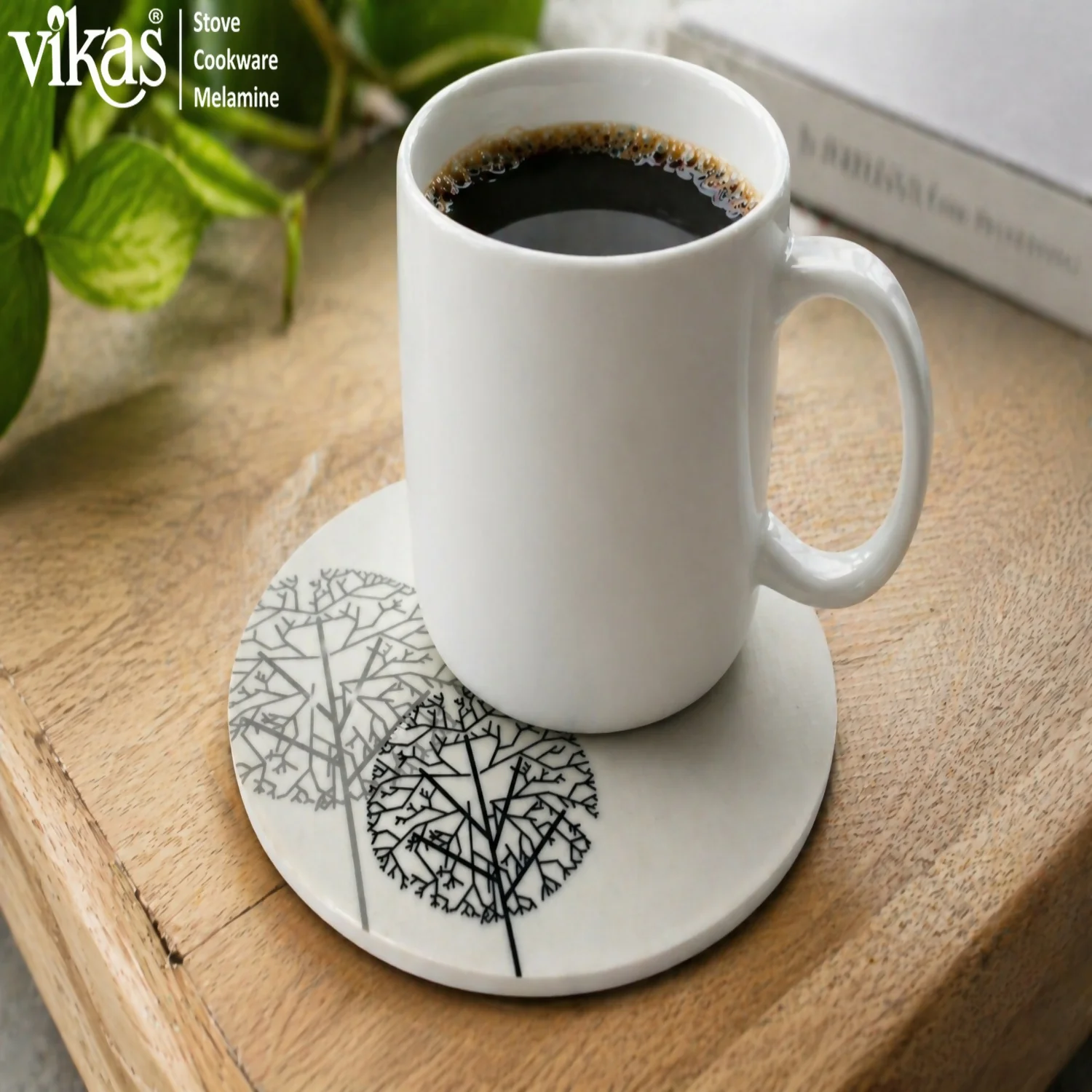 VIKAS Melamine Round Tea Coaster Set with Holder - Image 11