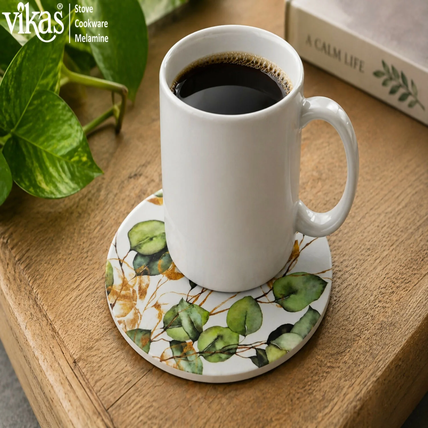VIKAS Melamine Round Tea Coaster Set with Holder - Image 12