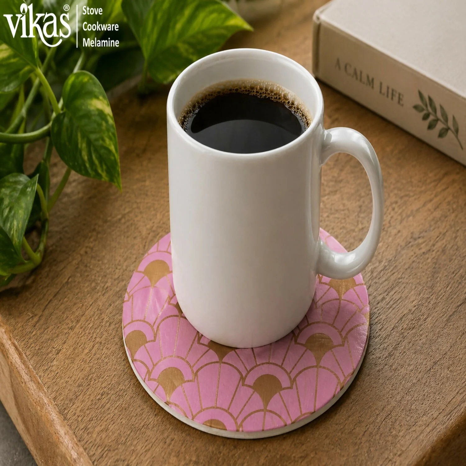 VIKAS Melamine Round Tea Coaster Set with Holder - Image 13