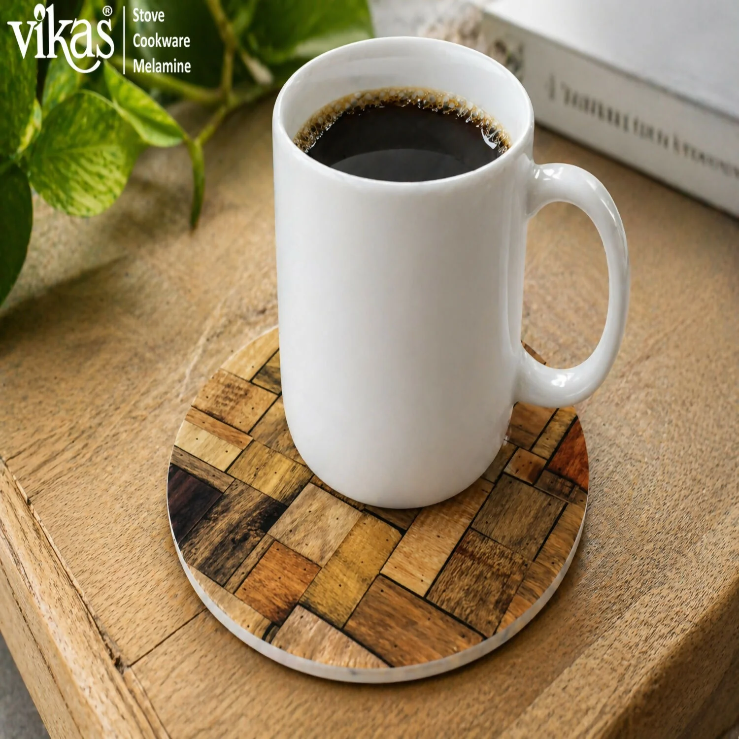 VIKAS Melamine Round Tea Coaster Set with Holder - Image 14