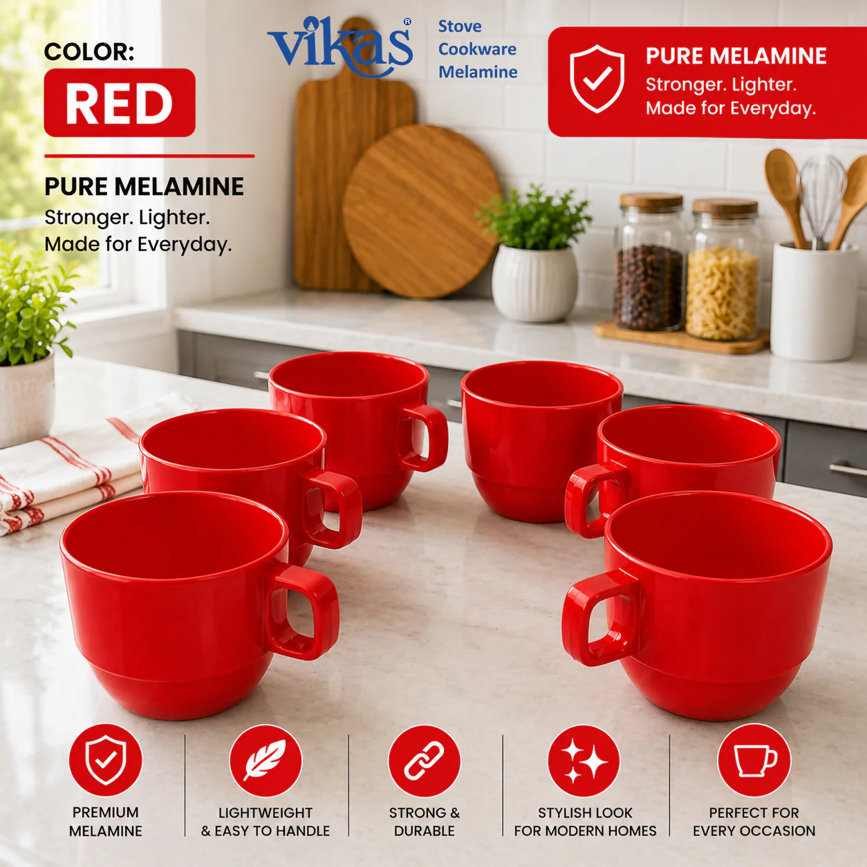 VIKAS MELAMINE TEA CUP SET OF 6 PIECES - Image 5