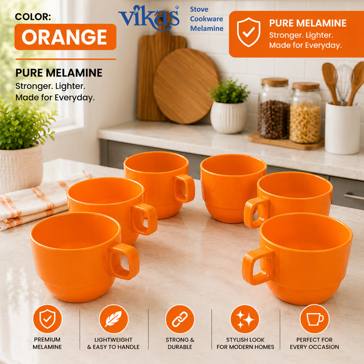 VIKAS MELAMINE TEA CUP SET OF 6 PIECES - Image 6