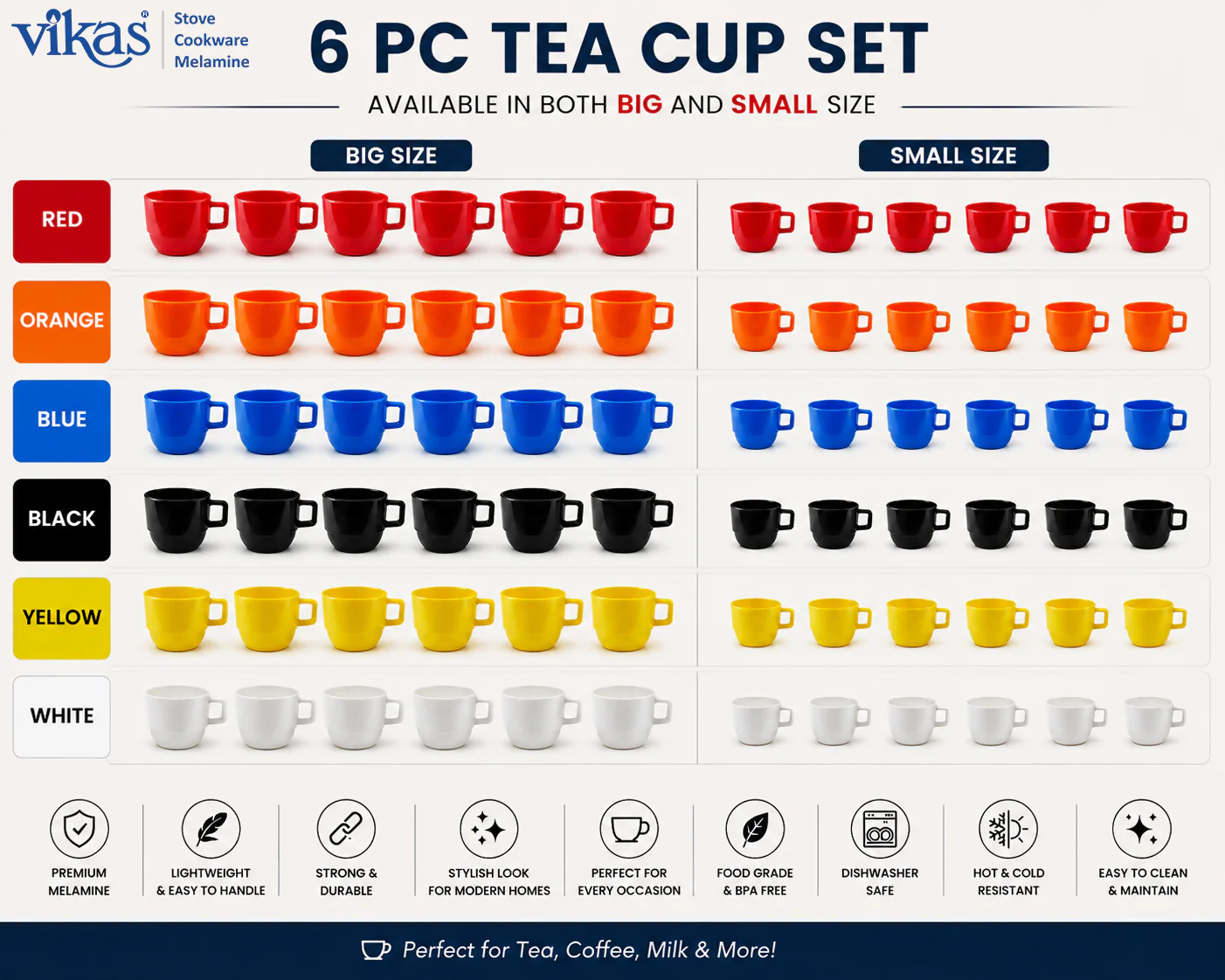 VIKAS MELAMINE TEA CUP SET OF 6 PIECES - Image 7