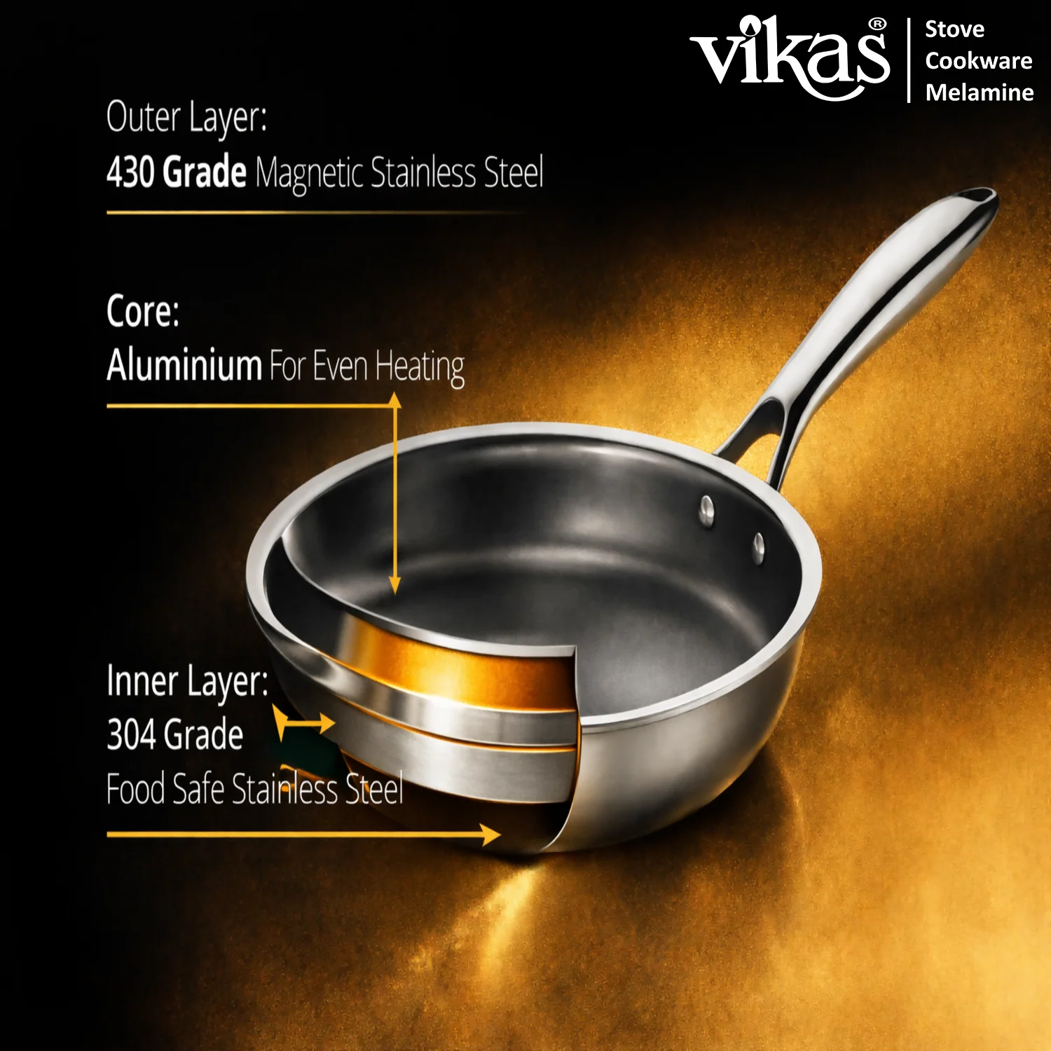 Vikas Triply Frypan with Lid Heavy Duty Cooking Frypan - Image 5
