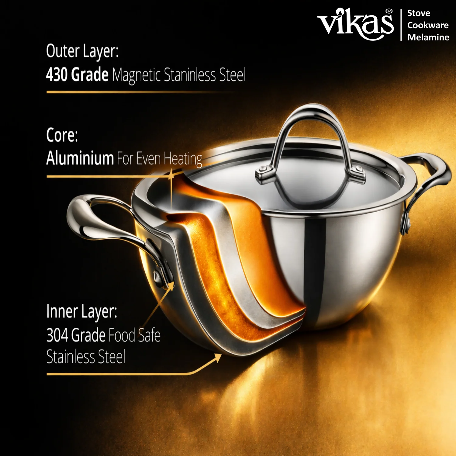 Vikas Triply Kadai with Lid Heavy Duty Cooking Kadai - Image 10