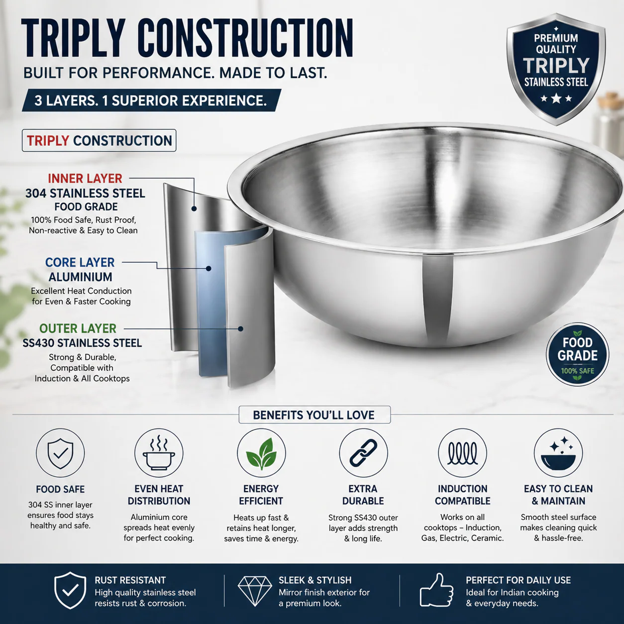 Vikas Tasla Triply Bowl with - Durable & Easy to Clean - Image 9