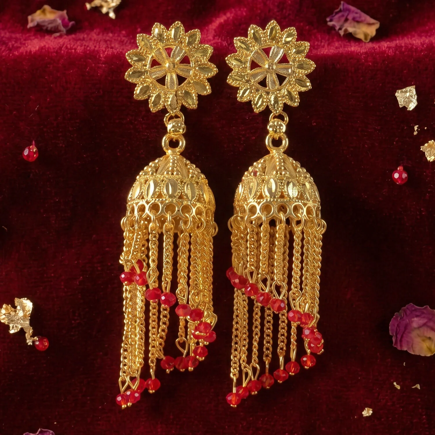 Vintage Gold-Plated Jhumka Earrings with Pearl Accents for Traditional Celebrations - Image 4