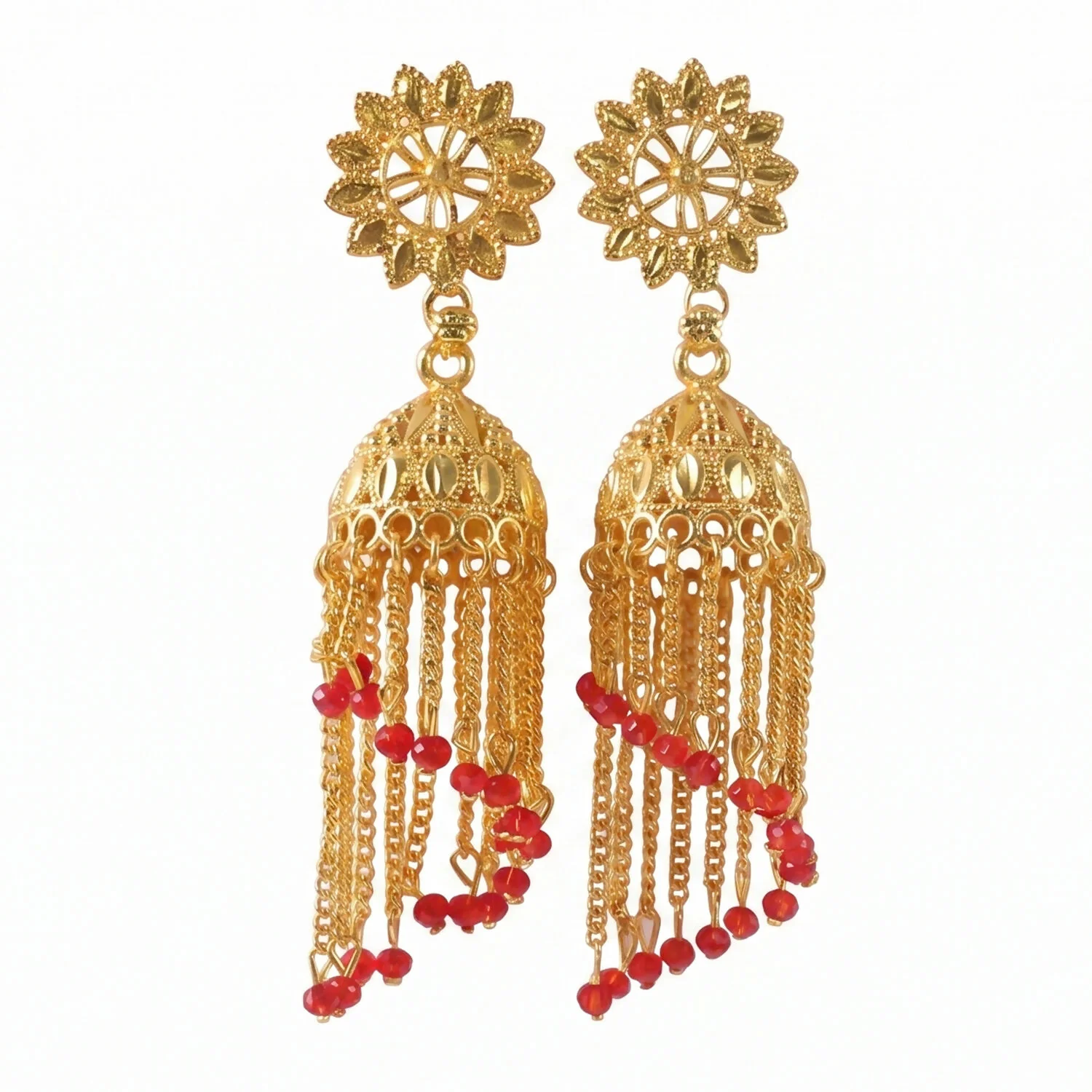 Vintage Gold-Plated Jhumka Earrings with Pearl Accents for Traditional Celebrations - Image 6