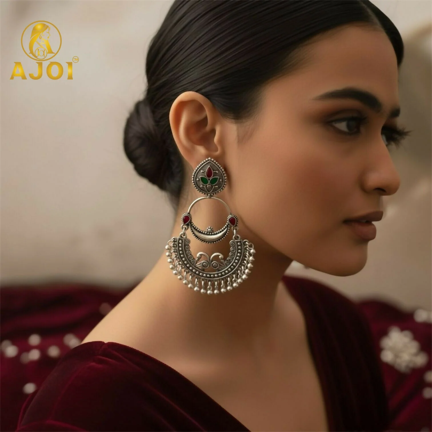 Vintage Peacock Inspired Oxidised Silver Earrings for Woman And Girls. - Image 2