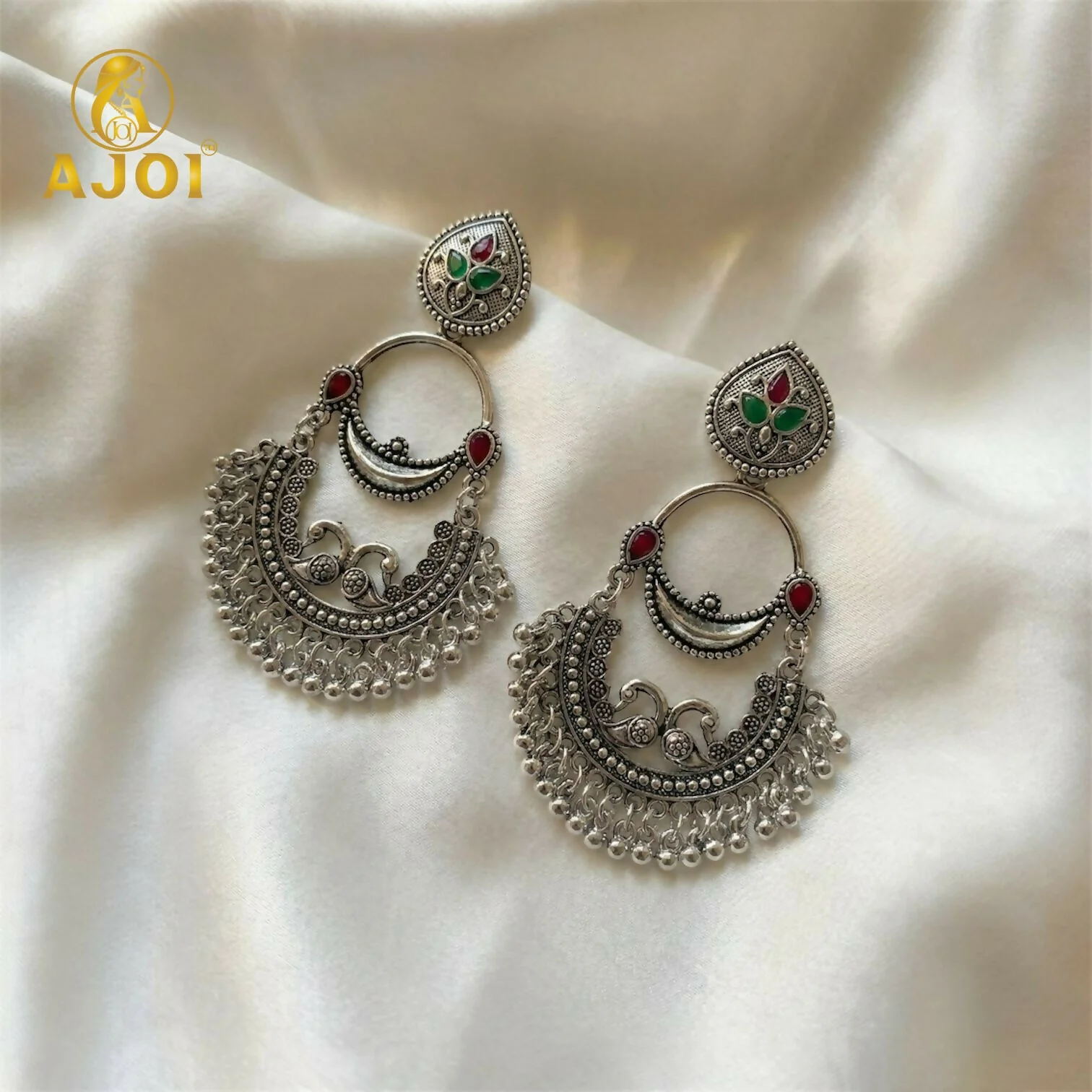 Vintage Peacock Inspired Oxidised Silver Earrings for Woman And Girls. - Image 3